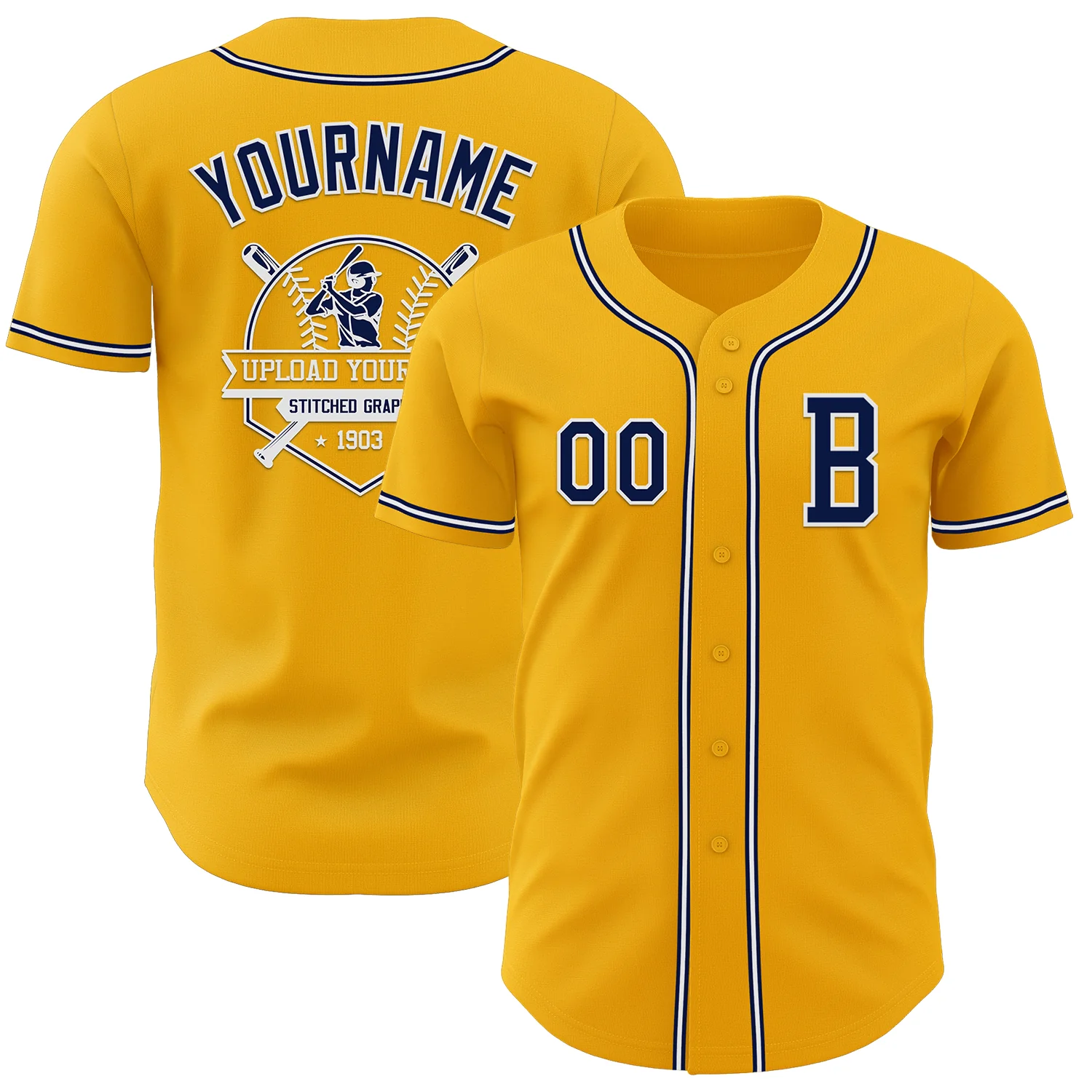 Custom Gold Navy-White Authentic Baseball Jersey - Image 5