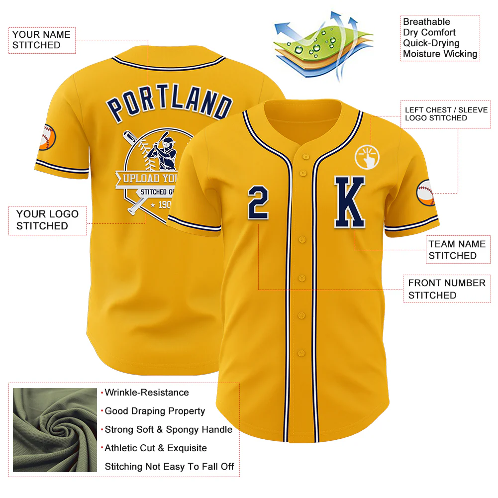 Custom Gold Navy-White Authentic Baseball Jersey - Image 6
