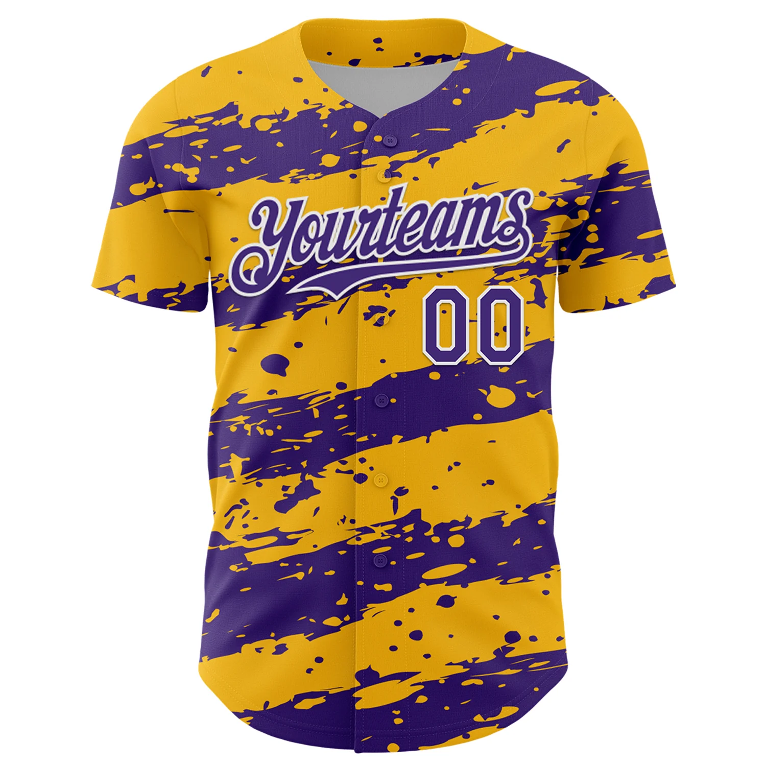 Custom Gold Purple-White Paint Splash Stripe Authentic Baseball Jersey - Image 2