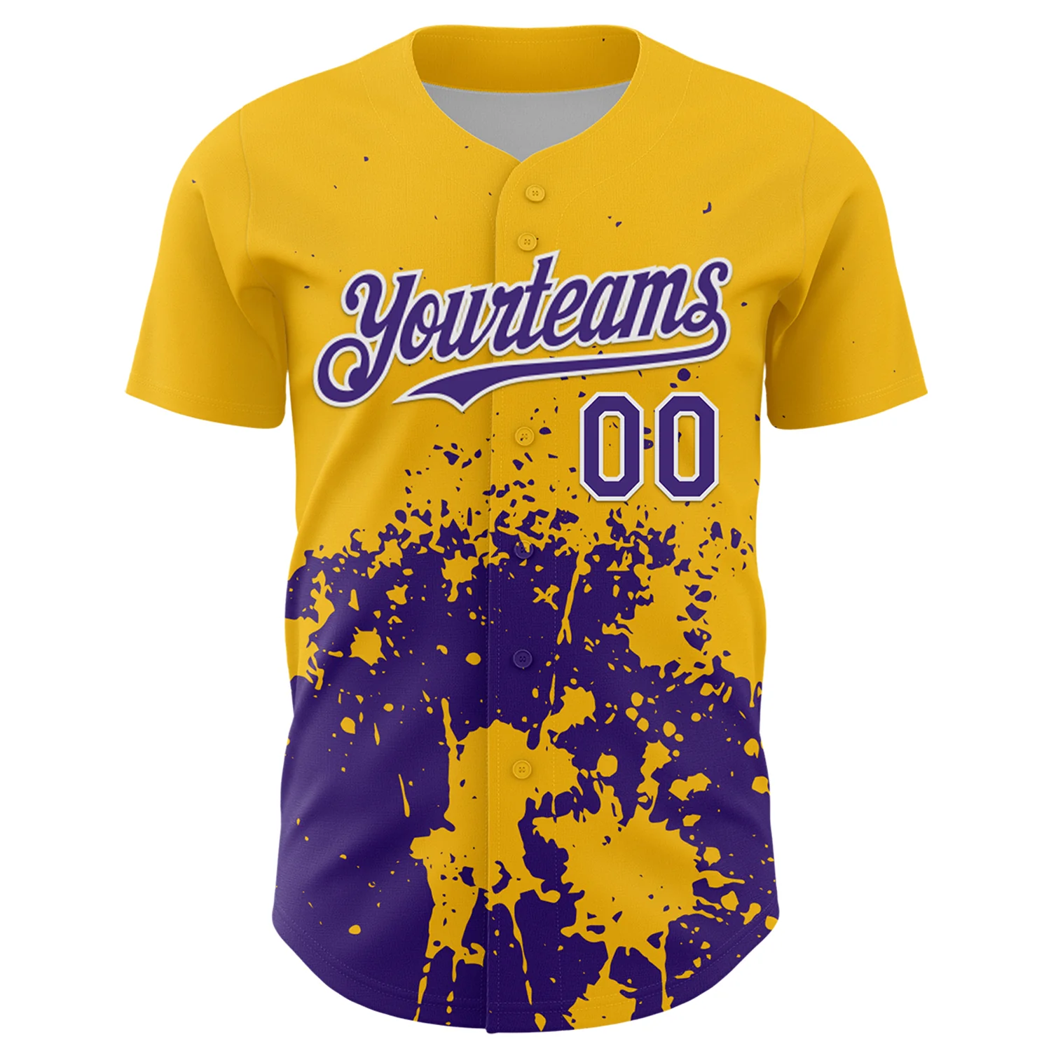 Custom Gold Purple-White Abstract Splatter Grunge Authentic Baseball Jersey - Image 2