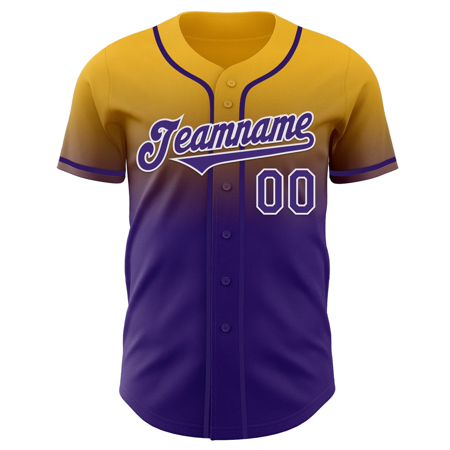Custom Gold Purple-White Authentic Fade Fashion Baseball Jersey - Image 2