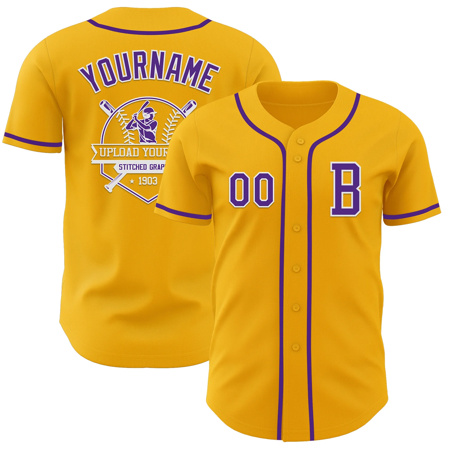 Custom Gold Purple-White Authentic Baseball Jersey - Image 5