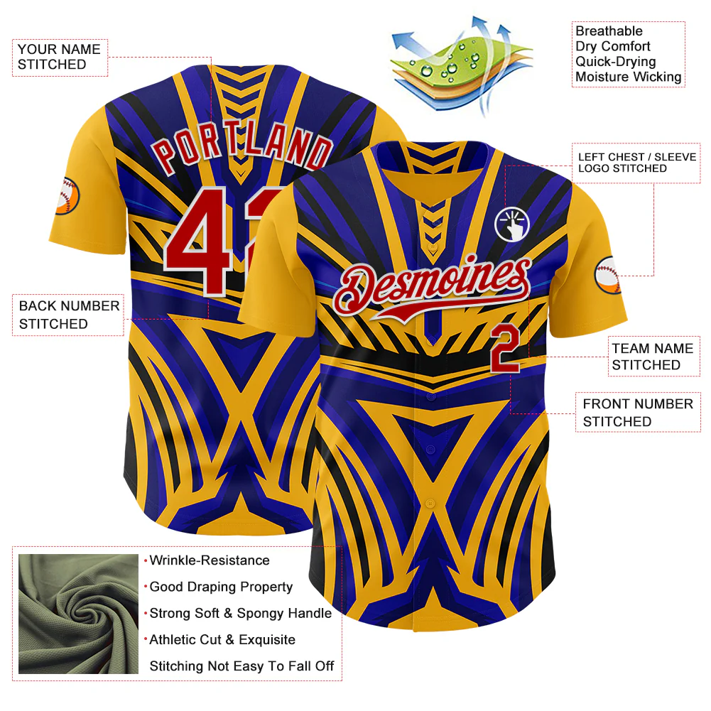 Custom Gold Red White Blue-Black Car Racing Formula Auto Motorsport Authentic Baseball Jersey - Image 3