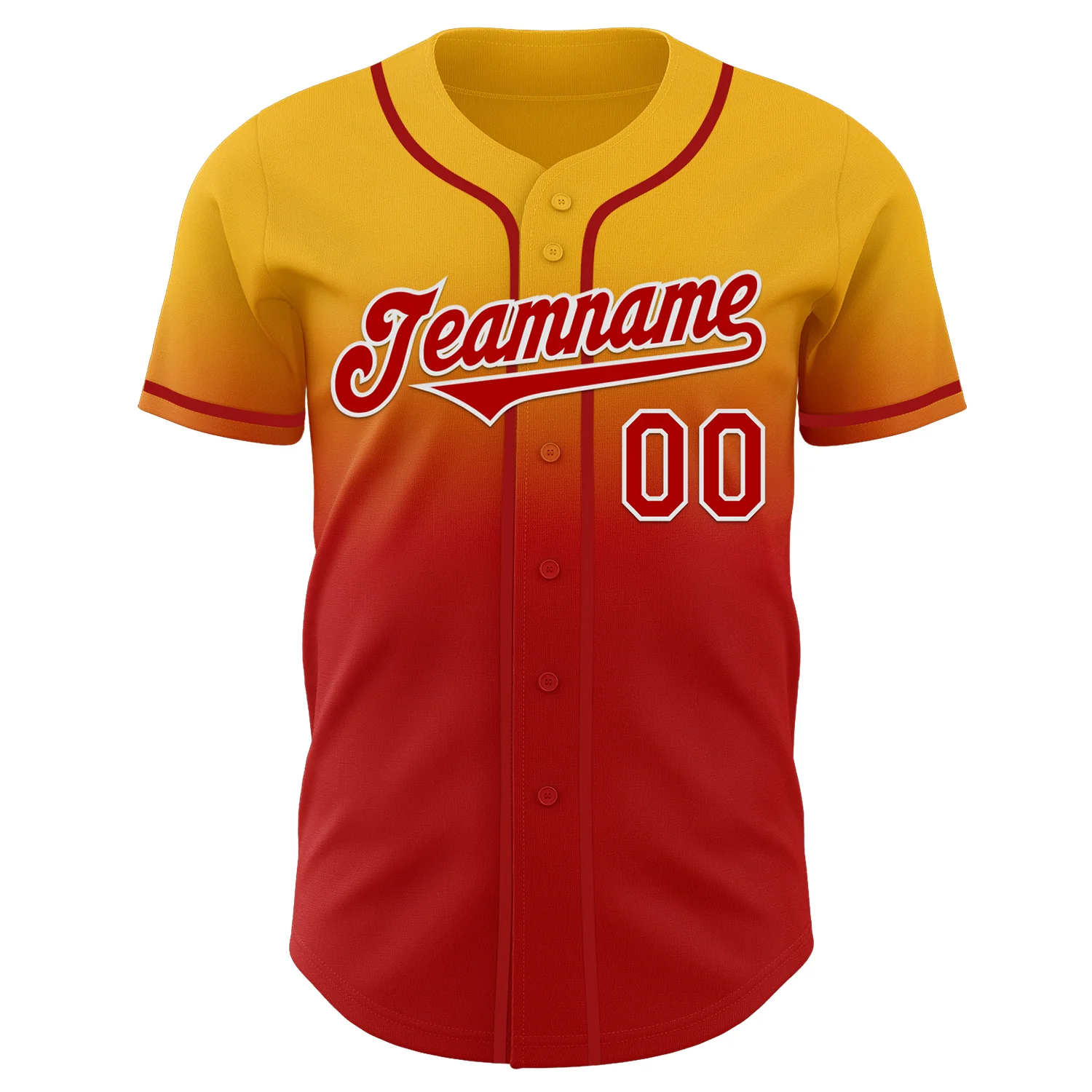 Custom Gold Red-White Authentic Fade Fashion Baseball Jersey - Image 2