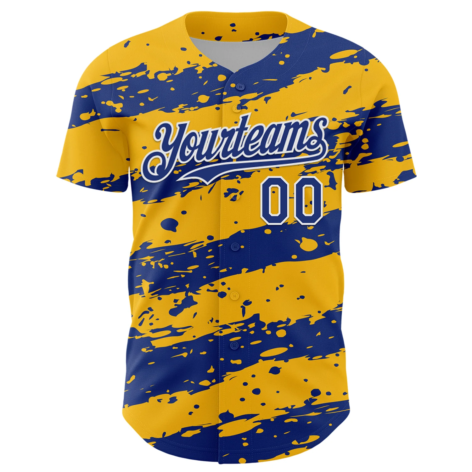 Custom Gold Royal-White Paint Splash Stripe Authentic Baseball Jersey - Image 2