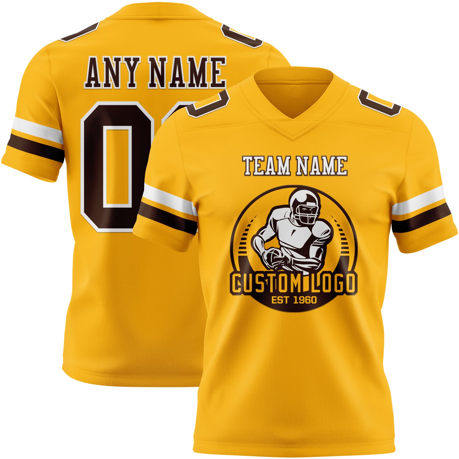 Custom Gold Brown-White Authentic Football Jersey - Image 2