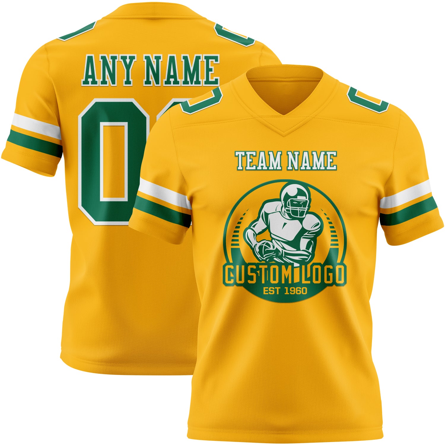 Custom Gold Kelly Green-White Authentic Football Jersey - Image 2