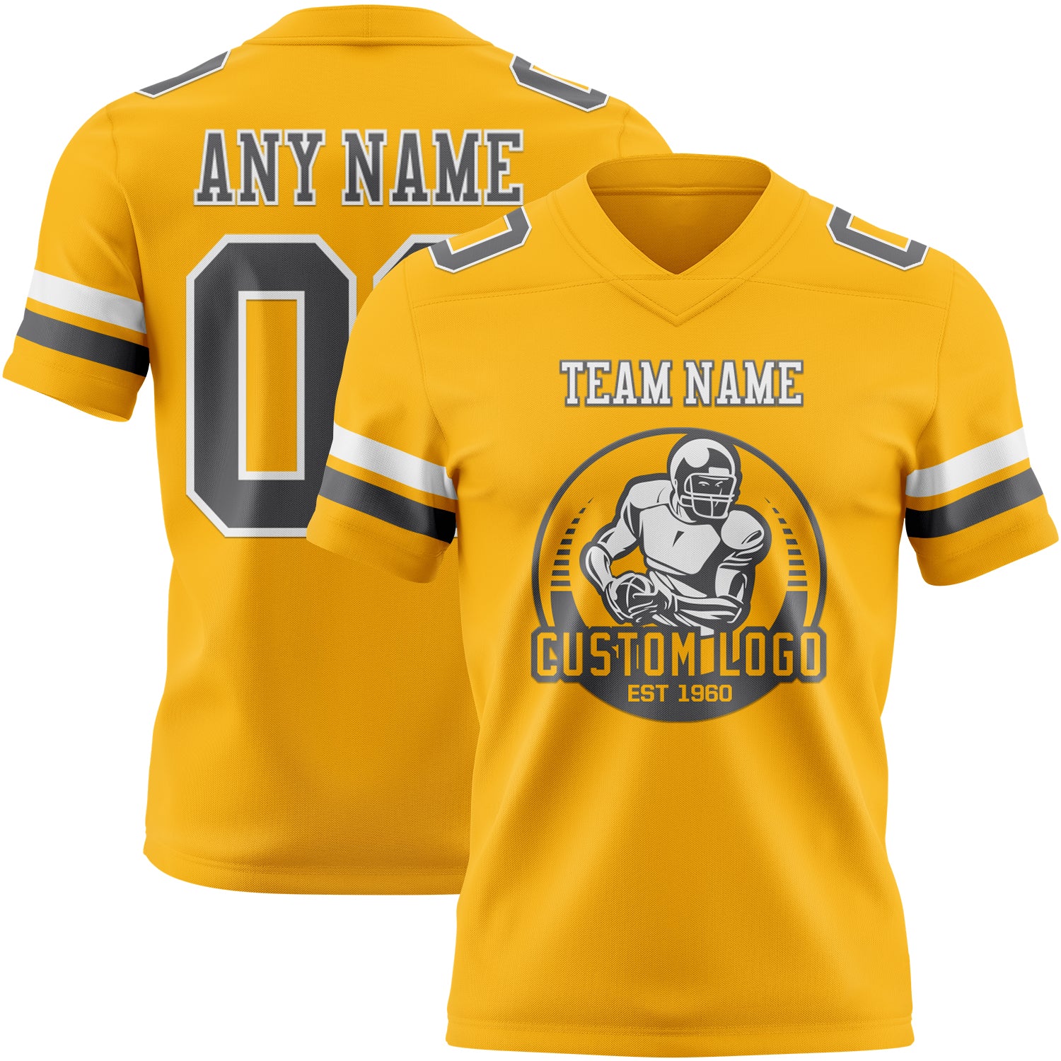 Custom Gold Steel Gray-White Authentic Football Jersey - Image 2