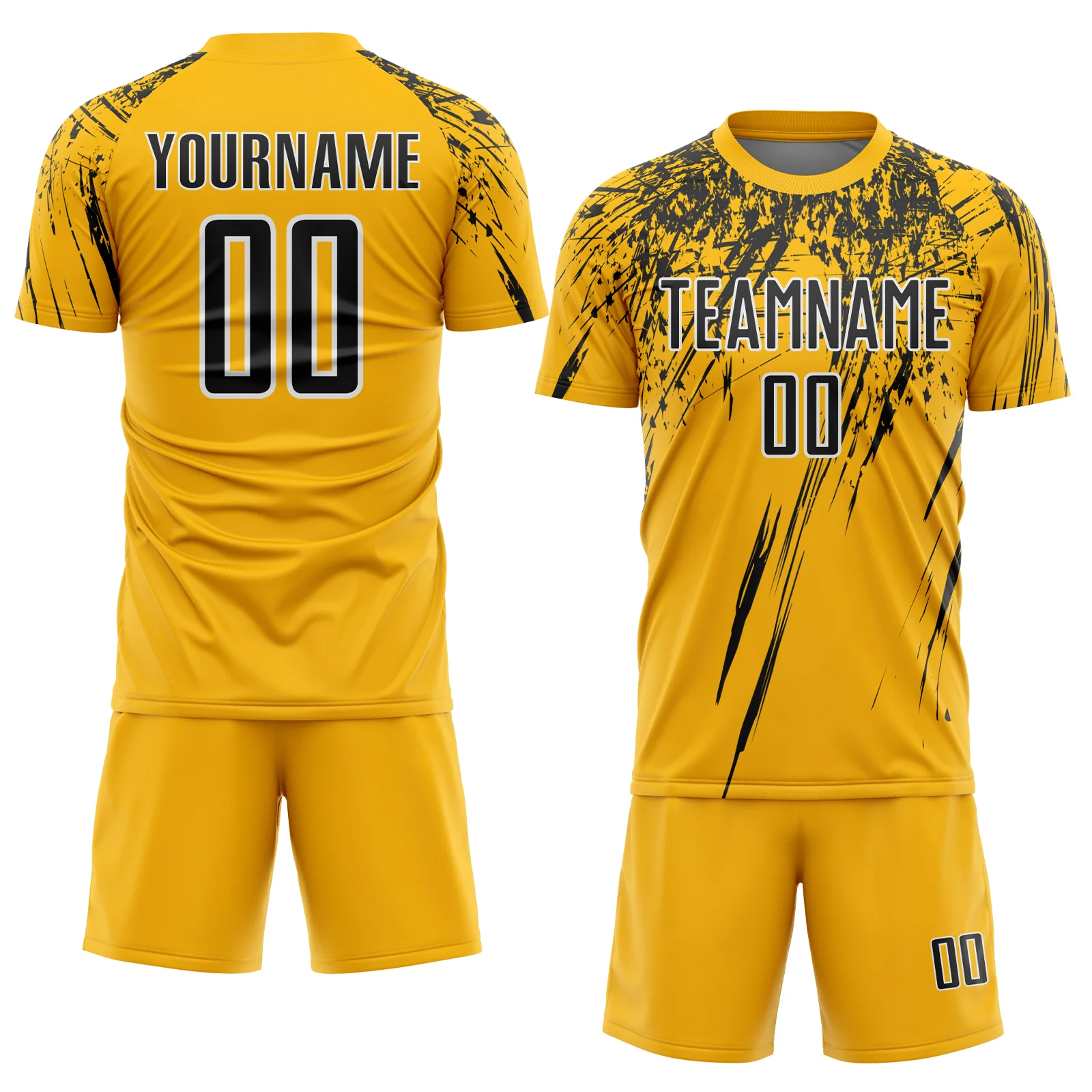 Custom Gold Black-White Splash Sports Sublimation Soccer Uniform Jersey - Image 2
