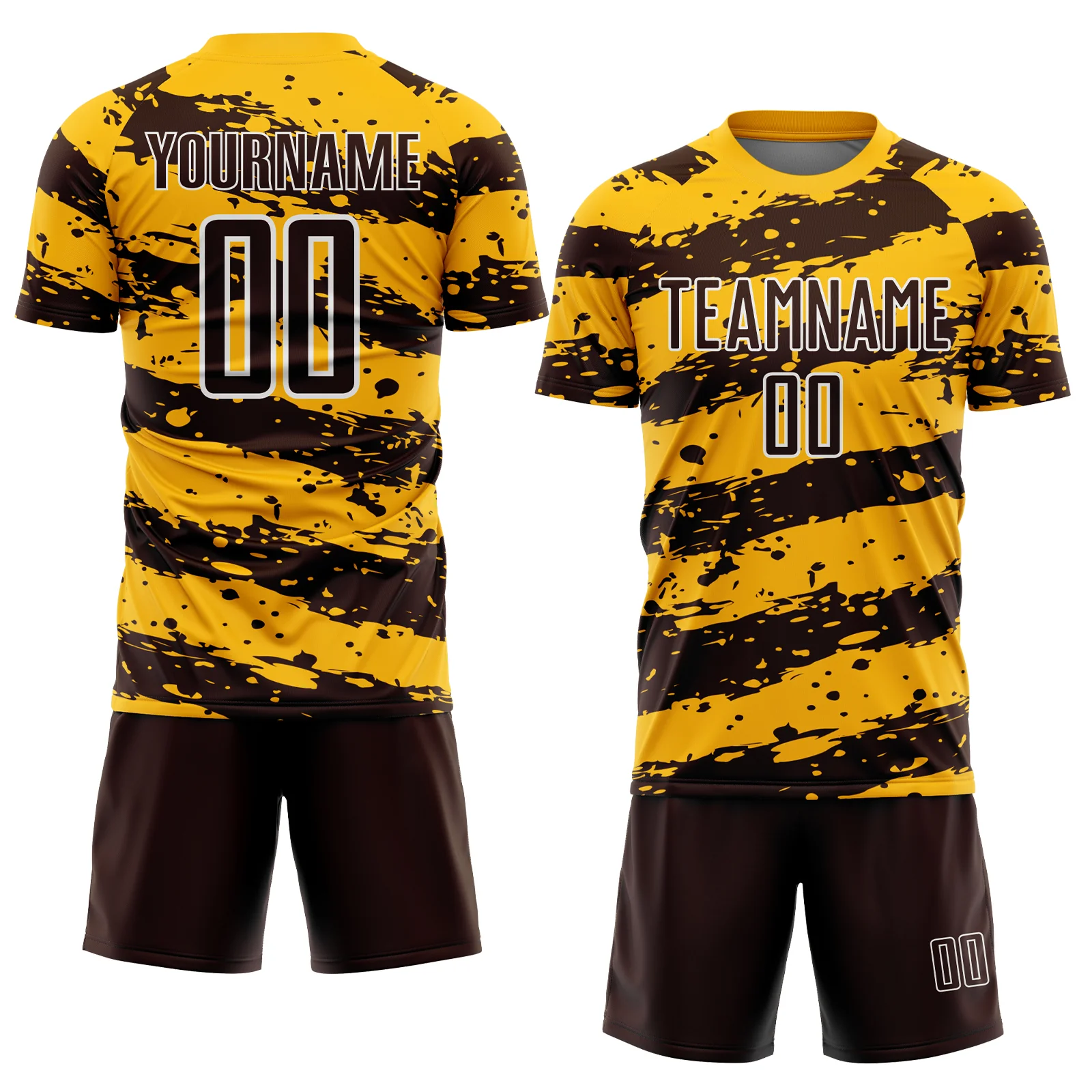 Custom Gold Brown-White Splash Sublimation Soccer Uniform Jersey - Image 2