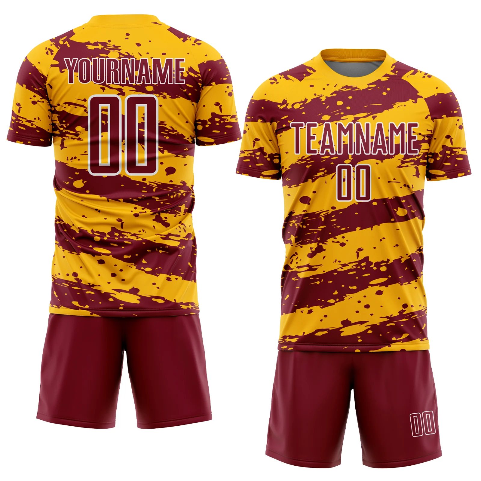 Custom Gold Crimson-White Splash Sublimation Soccer Uniform Jersey - Image 2