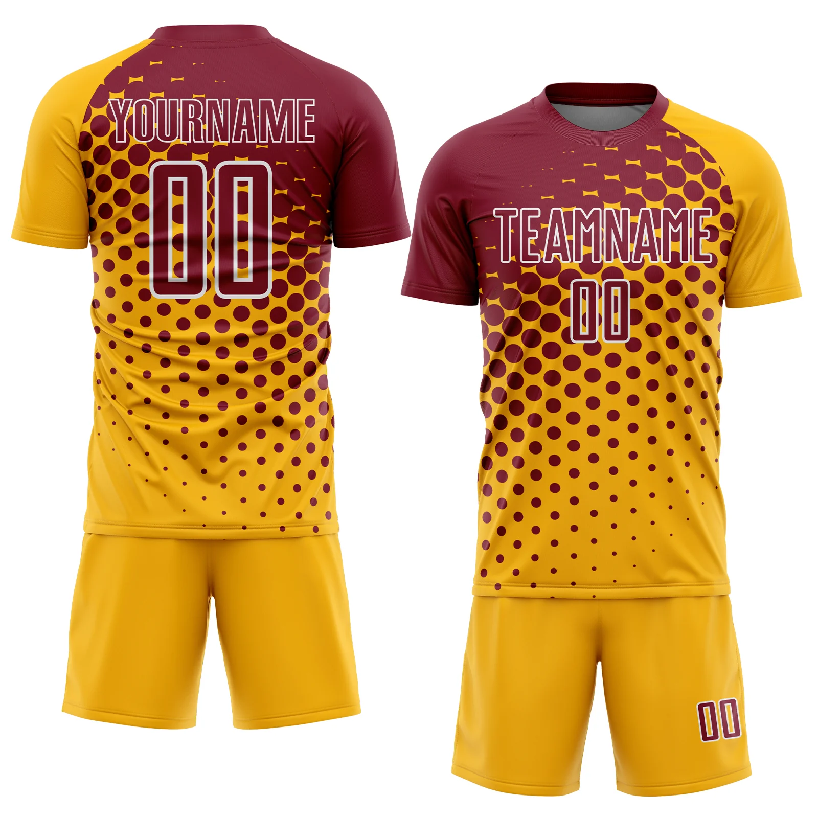 Custom Gold Crimson-White Modern Polka Dot Sublimation Soccer Uniform Jersey - Image 2