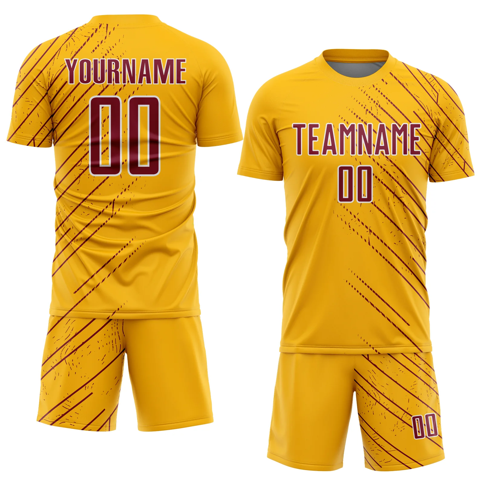 Custom Gold Crimson-White Lines Sports Sublimation Soccer Uniform Jersey - Image 2