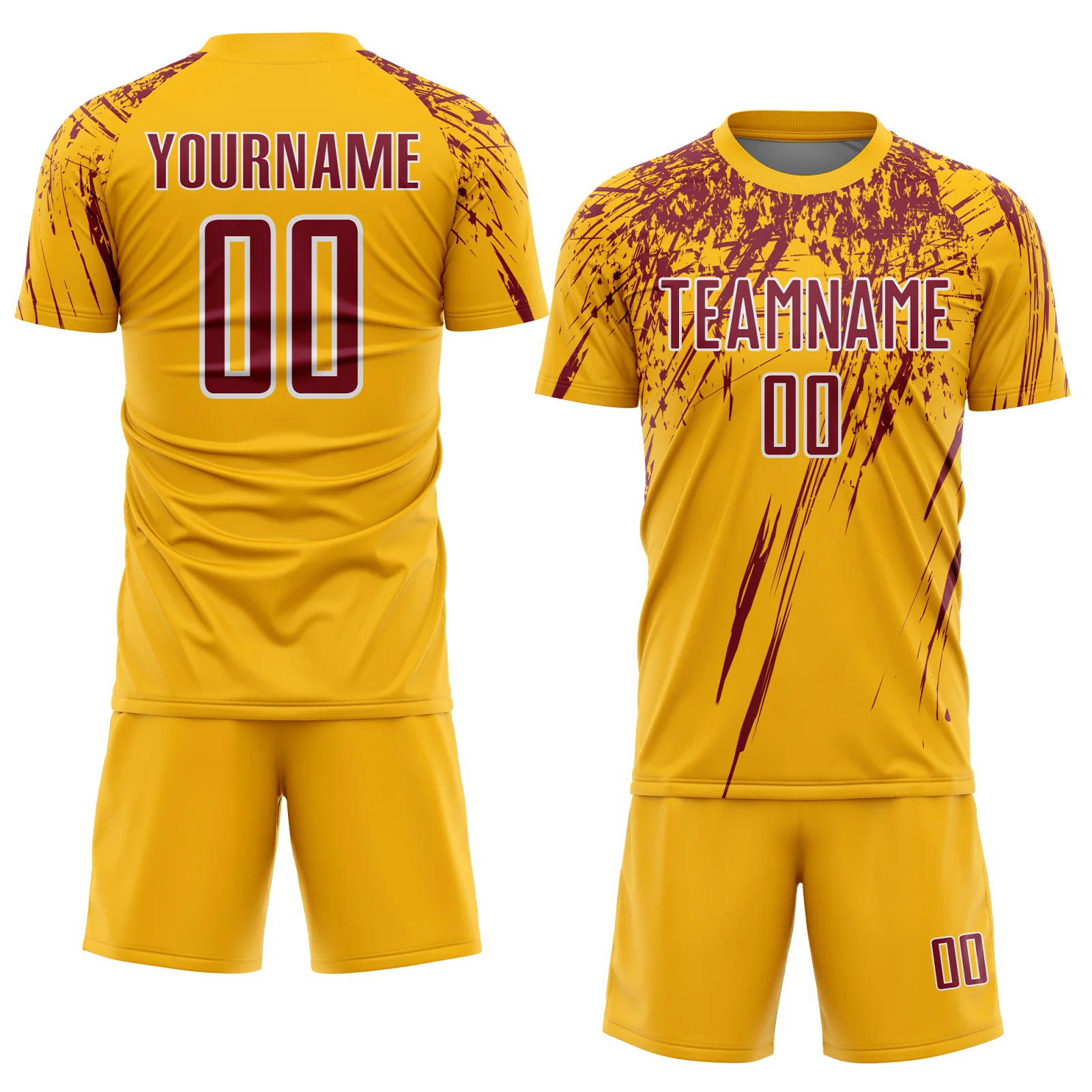 Custom Gold Crimson-White Splash Sports Sublimation Soccer Uniform Jersey - Image 2