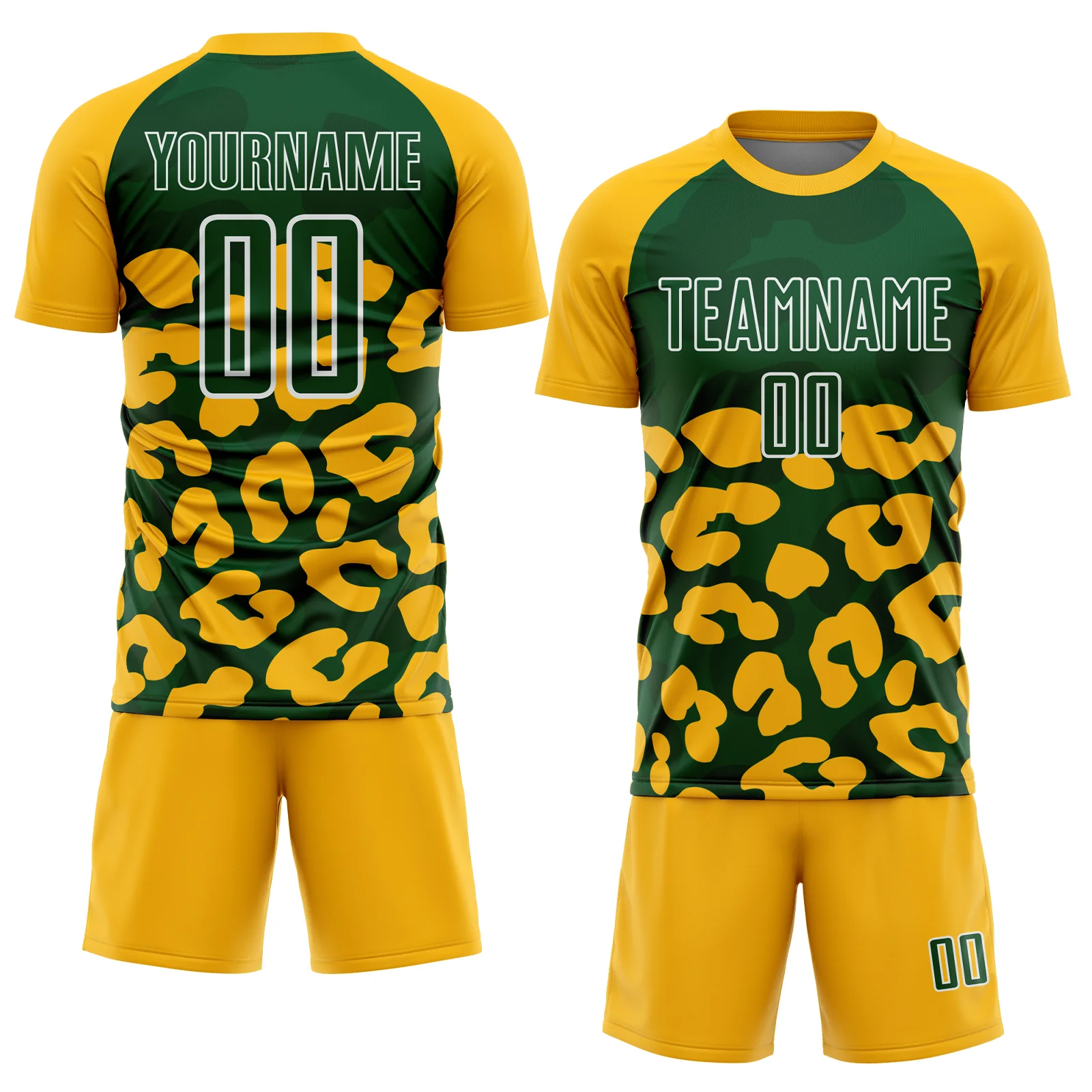 Custom Gold Green-White Animal Leopard Print Sports Sublimation Soccer Uniform Jersey - Image 2