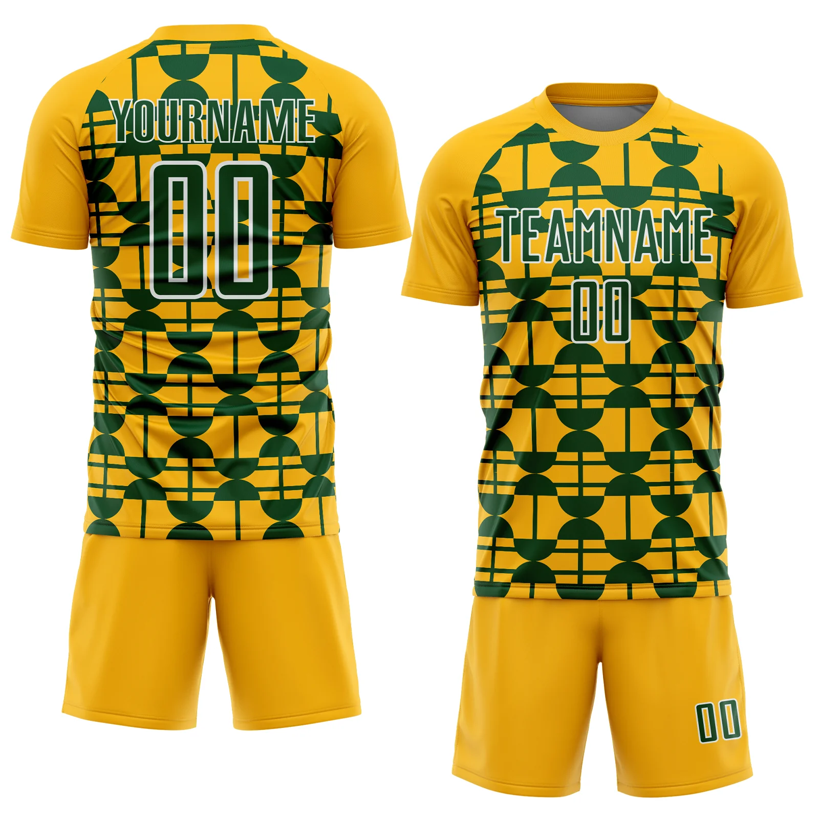 Custom Gold Green-White Geometric Shapes Sports Sublimation Soccer Uniform Jersey - Image 2