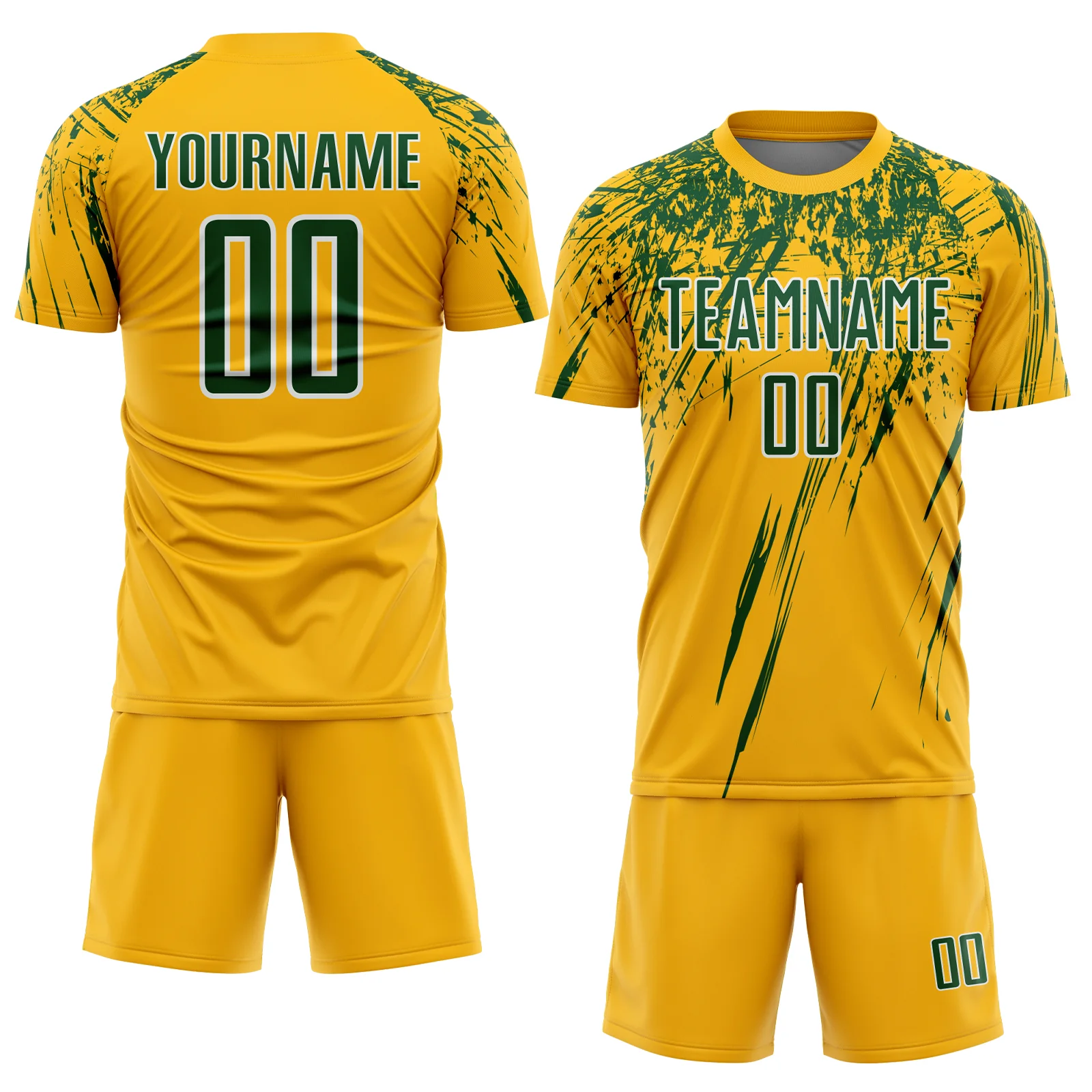 Custom Gold Green-White Splash Sports Sublimation Soccer Uniform Jersey - Image 2