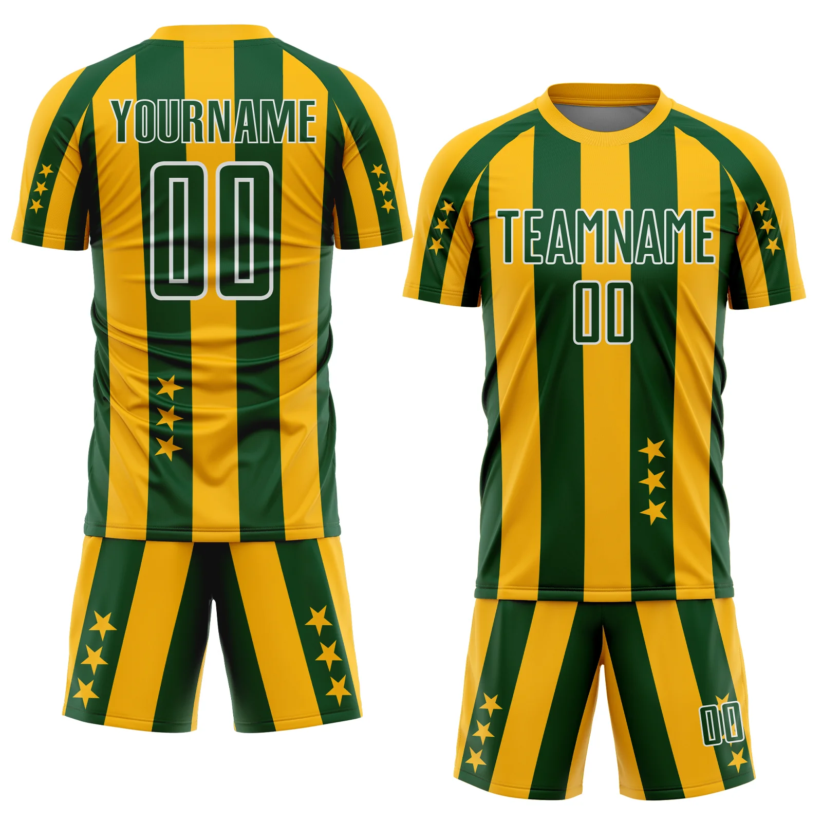 Custom Gold Green-White Stars And Stripes Sports Sublimation Soccer Uniform Jersey - Image 2