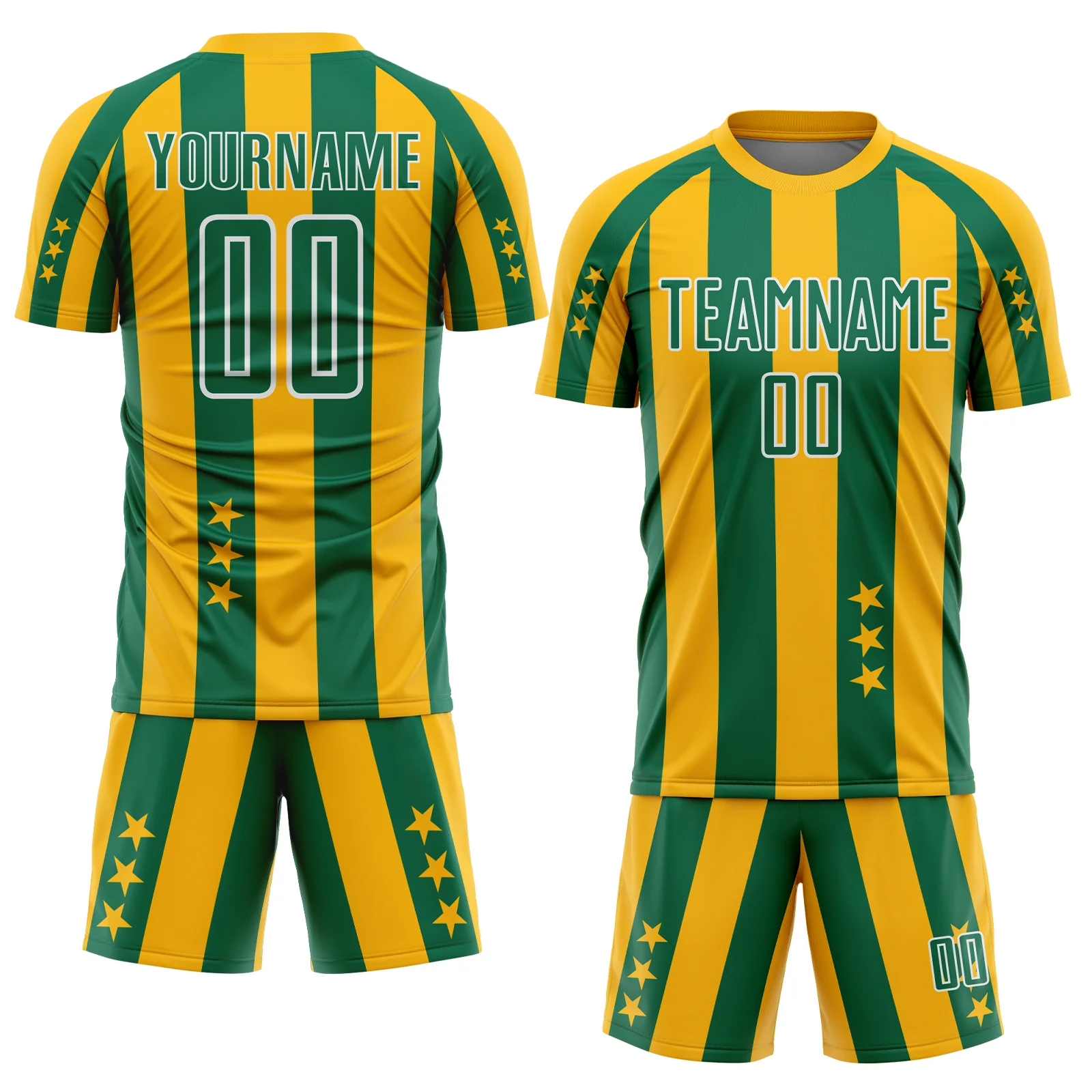 Custom Gold Kelly Green-White Stars And Stripes Sports Sublimation Soccer Uniform Jersey - Image 2