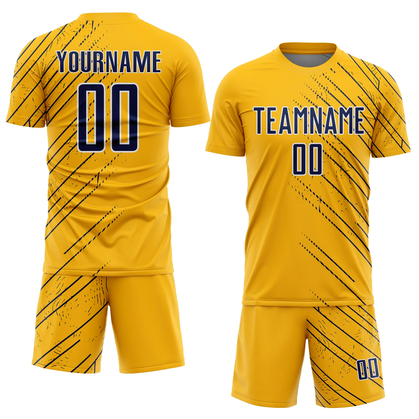 Custom Gold Navy-White Lines Sports Sublimation Soccer Uniform Jersey - Image 2