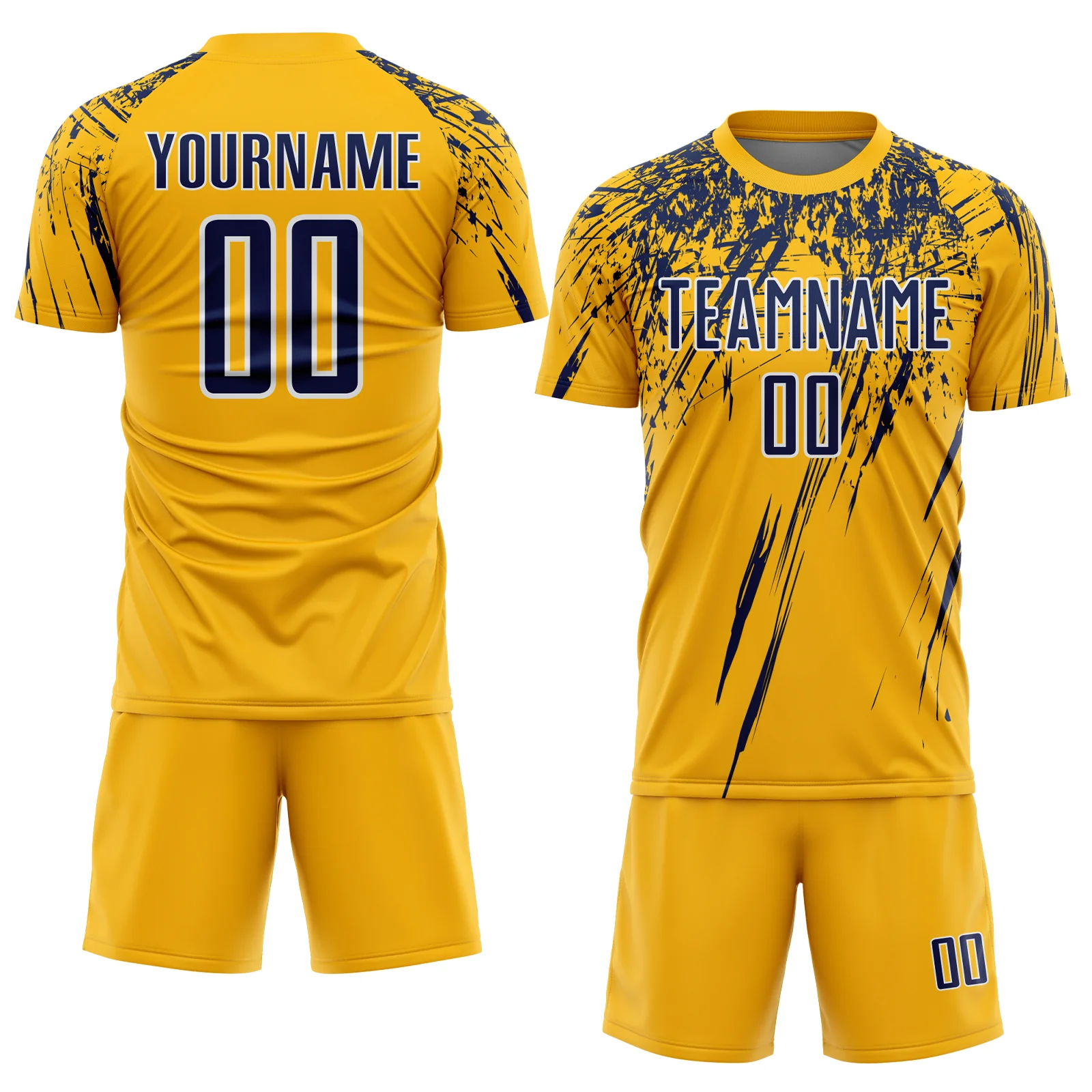 Custom Gold Navy-White Splash Sports Sublimation Soccer Uniform Jersey - Image 2