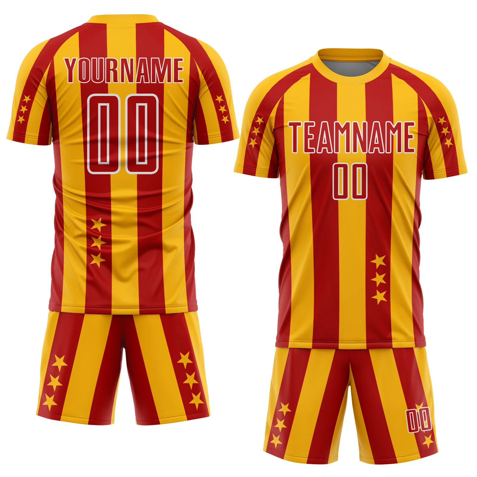 Custom Gold Red-White Stars And Stripes Sports Sublimation Soccer Uniform Jersey - Image 2