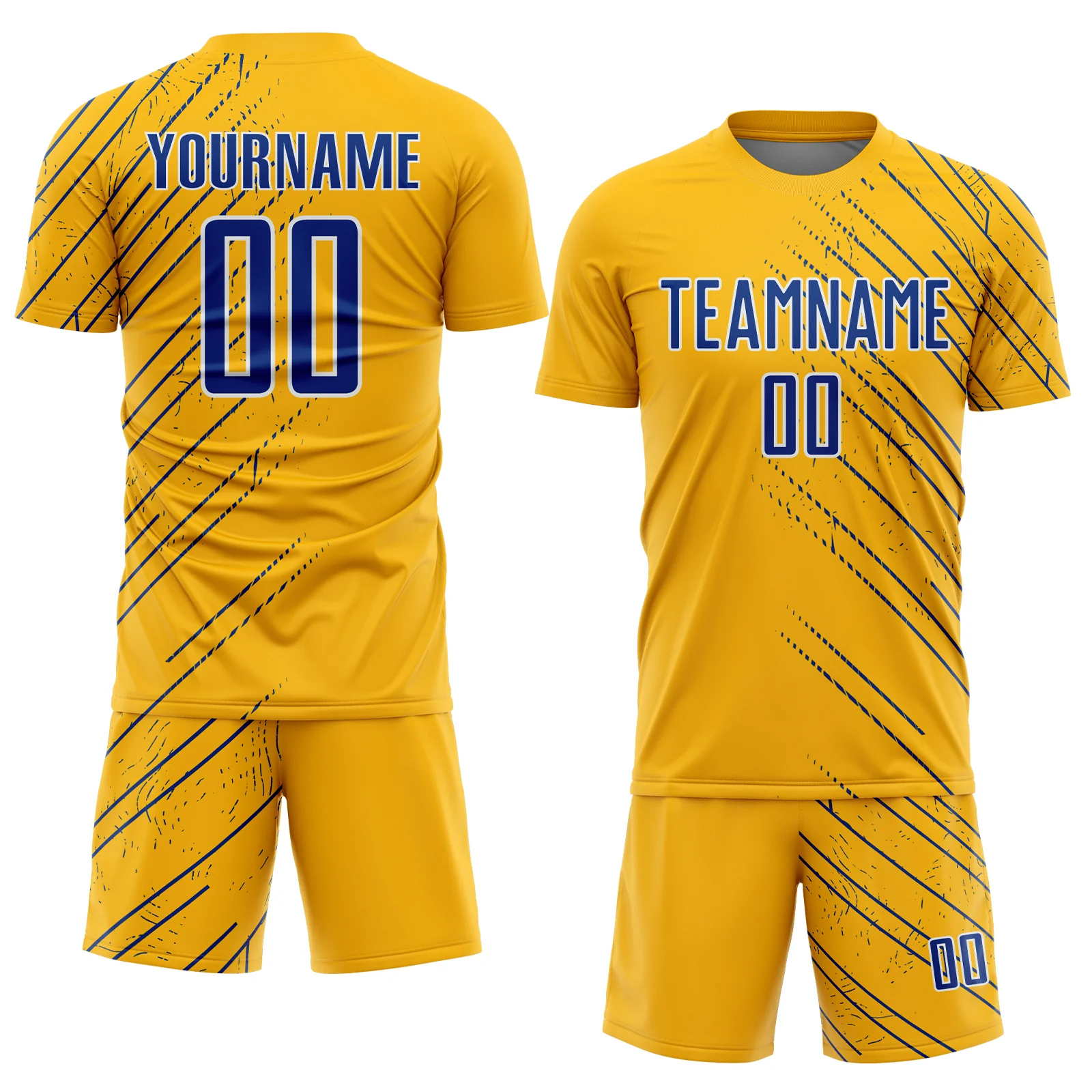 Custom Gold Royal-White Lines Sports Sublimation Soccer Uniform Jersey - Image 2
