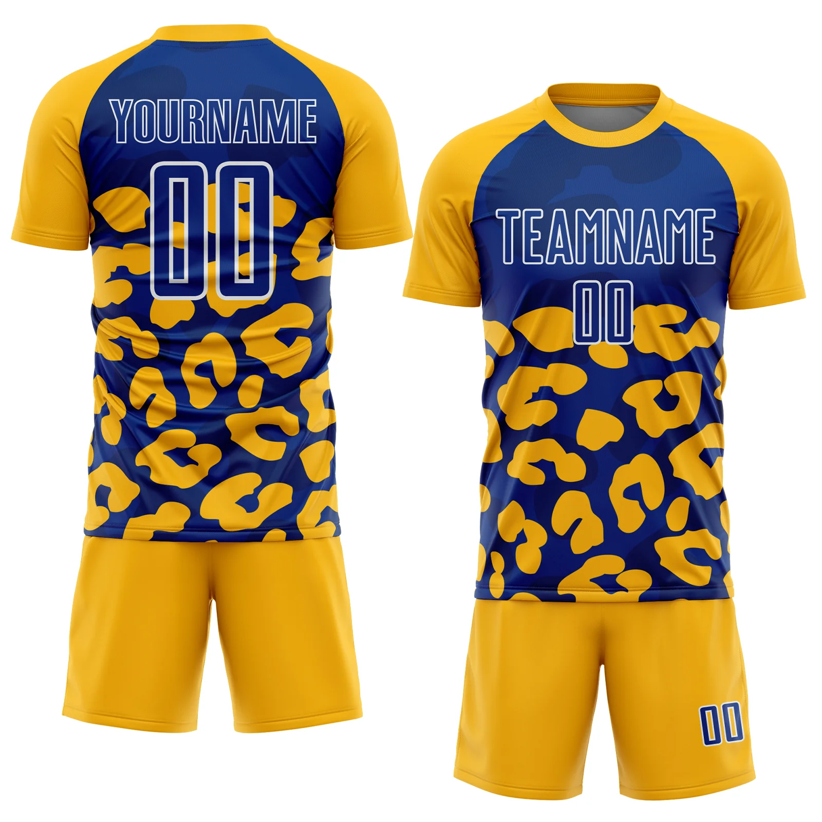 Custom Gold Royal-White Animal Leopard Print Sports Sublimation Soccer Uniform Jersey - Image 2