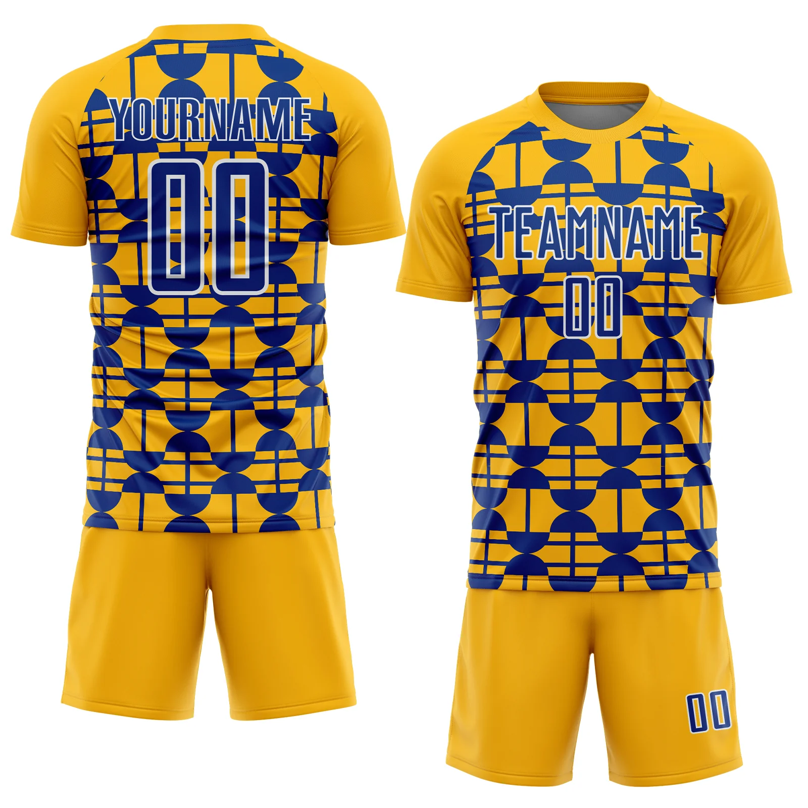 Custom Gold Royal-White Geometric Shapes Sports Sublimation Soccer Uniform Jersey - Image 2