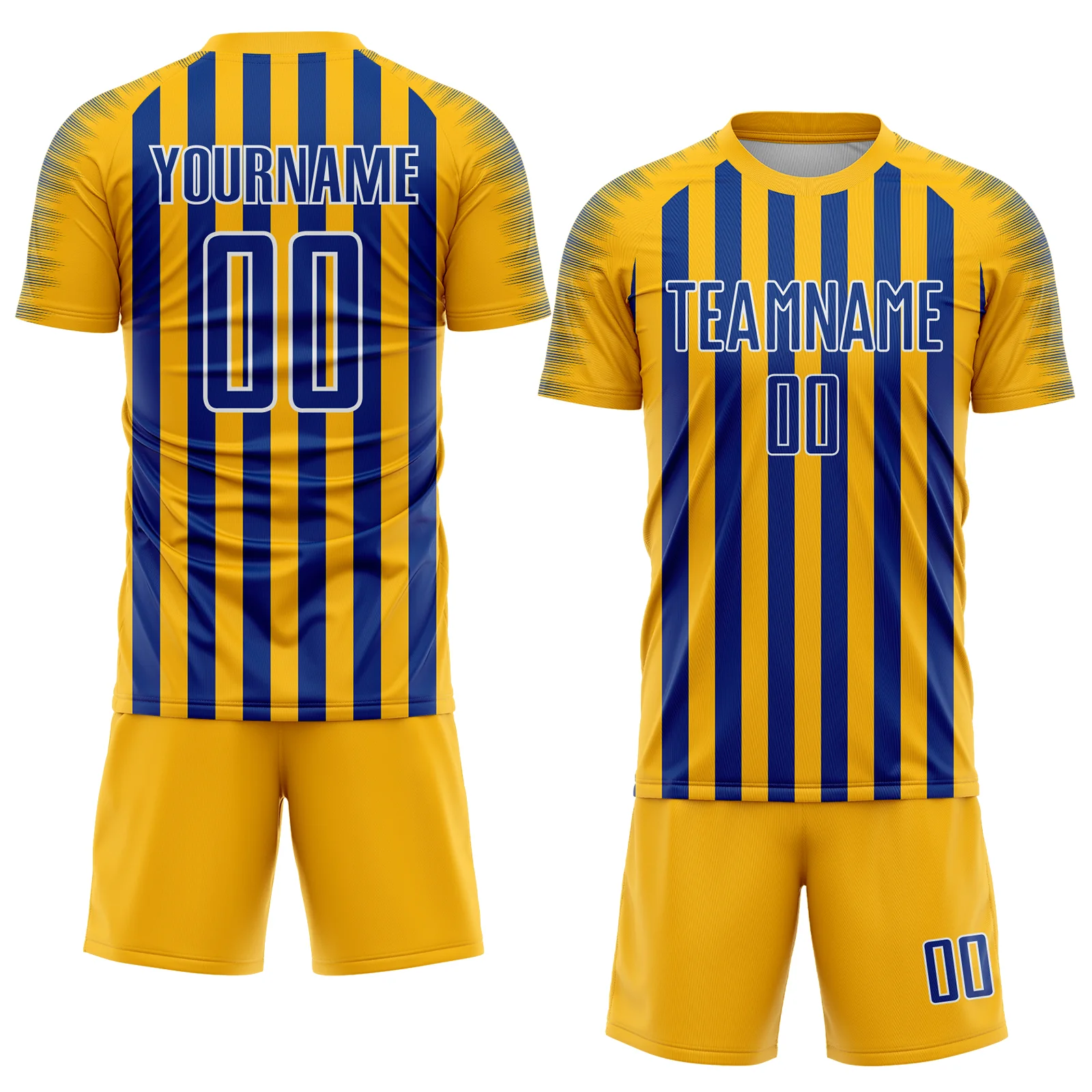 Custom Gold Royal-White Stripe Sports Sublimation Soccer Uniform Jersey - Image 2