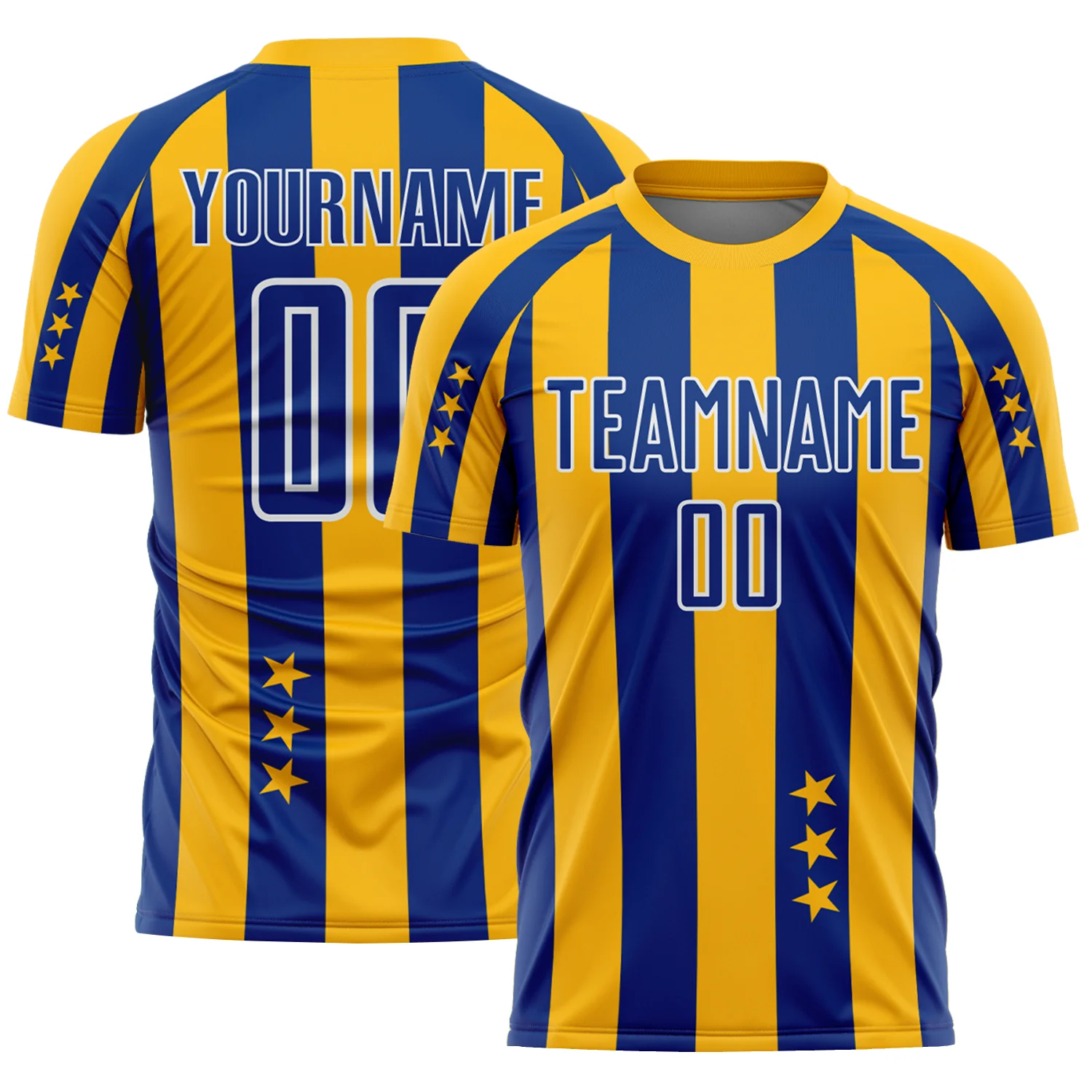Custom Gold Royal-White Stars And Stripes Sports Sublimation Soccer Uniform Jersey