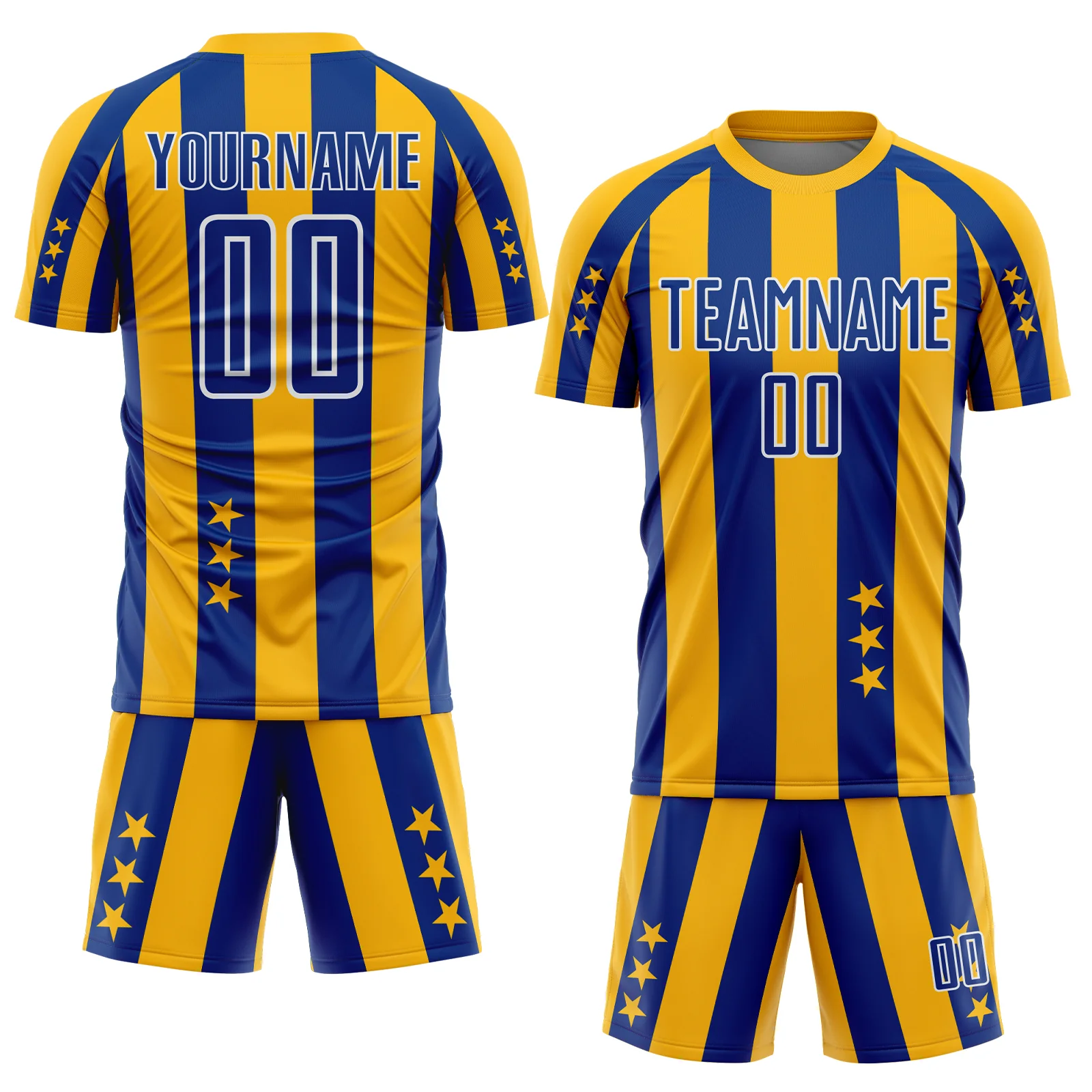 Custom Gold Royal-White Stars And Stripes Sports Sublimation Soccer Uniform Jersey - Image 2