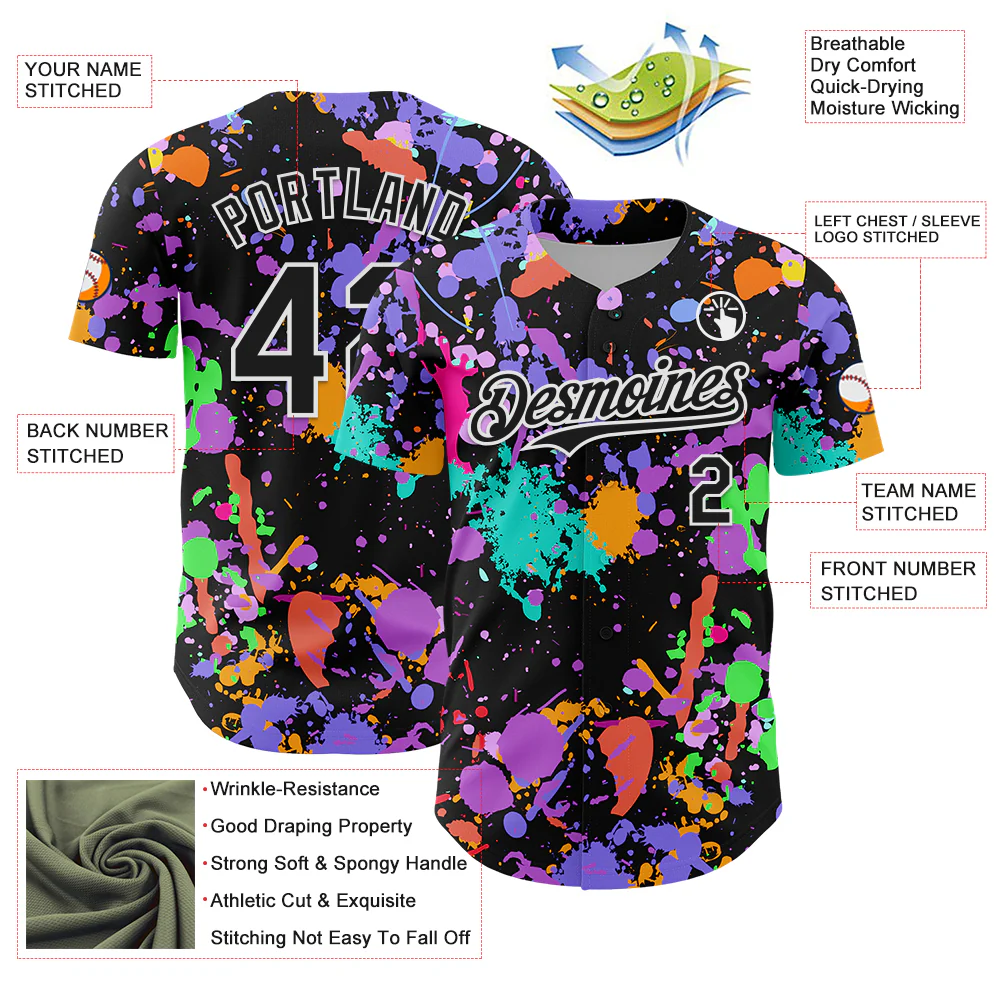 Custom Graffiti Pattern Black-White Authentic Baseball Jersey - Image 3