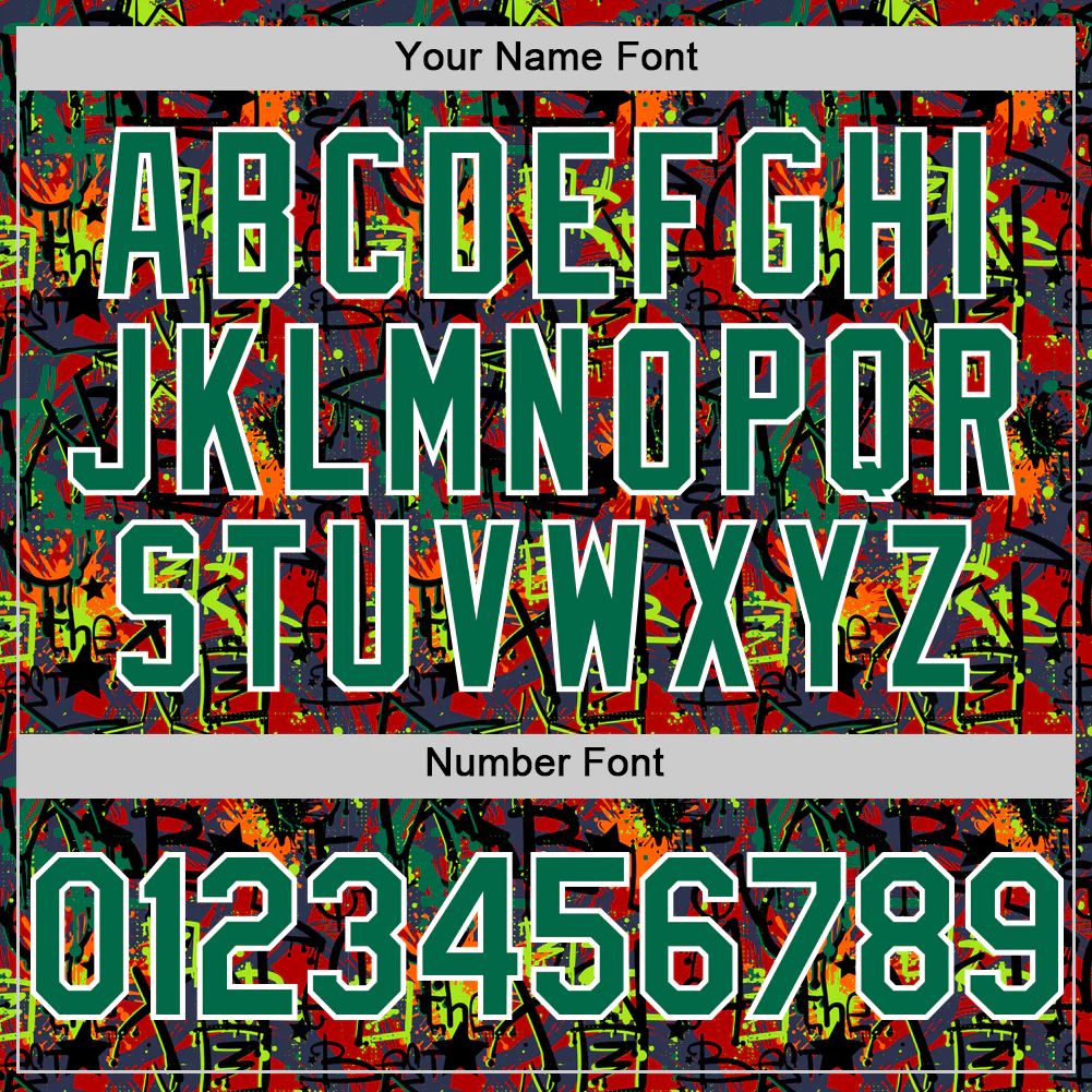 Custom Graffiti Pattern Kelly Green-White Splatter Authentic Baseball Jersey - Image 5