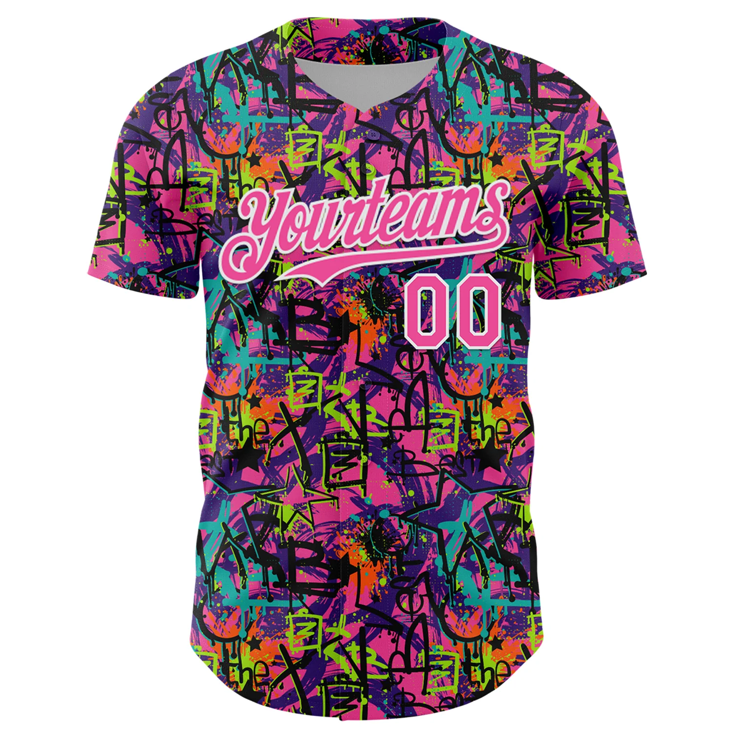 Custom Graffiti Pattern Pink-White Splatter Authentic Baseball Jersey - Image 2