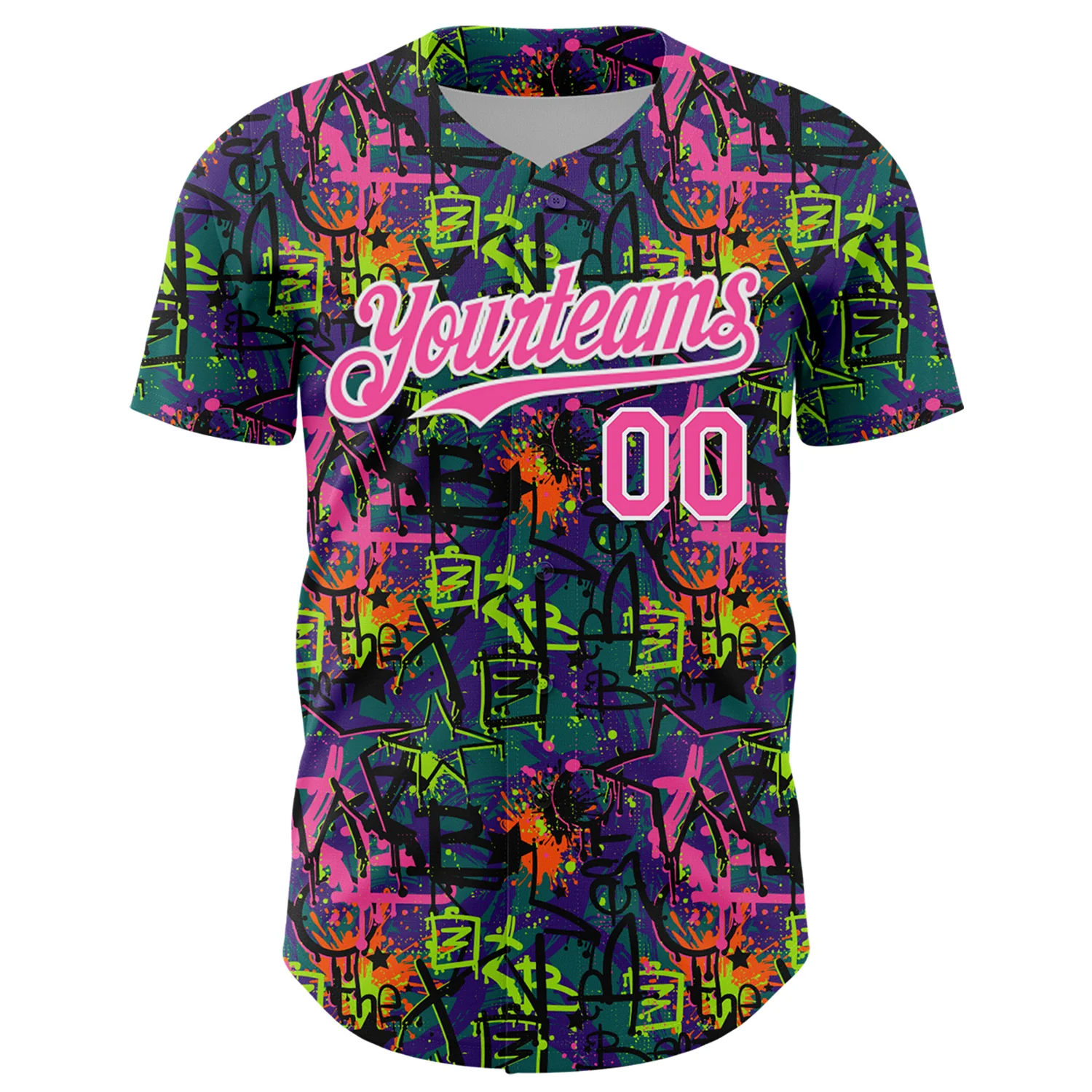 Custom Graffiti Pattern Pink-White Splatter Authentic Baseball Jersey - Image 2