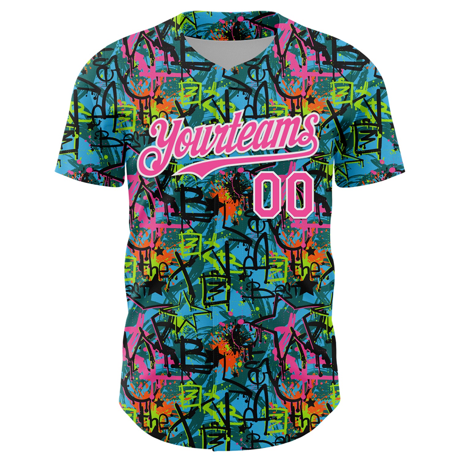 Custom Graffiti Pattern Pink-White Splatter Authentic Baseball Jersey - Image 2