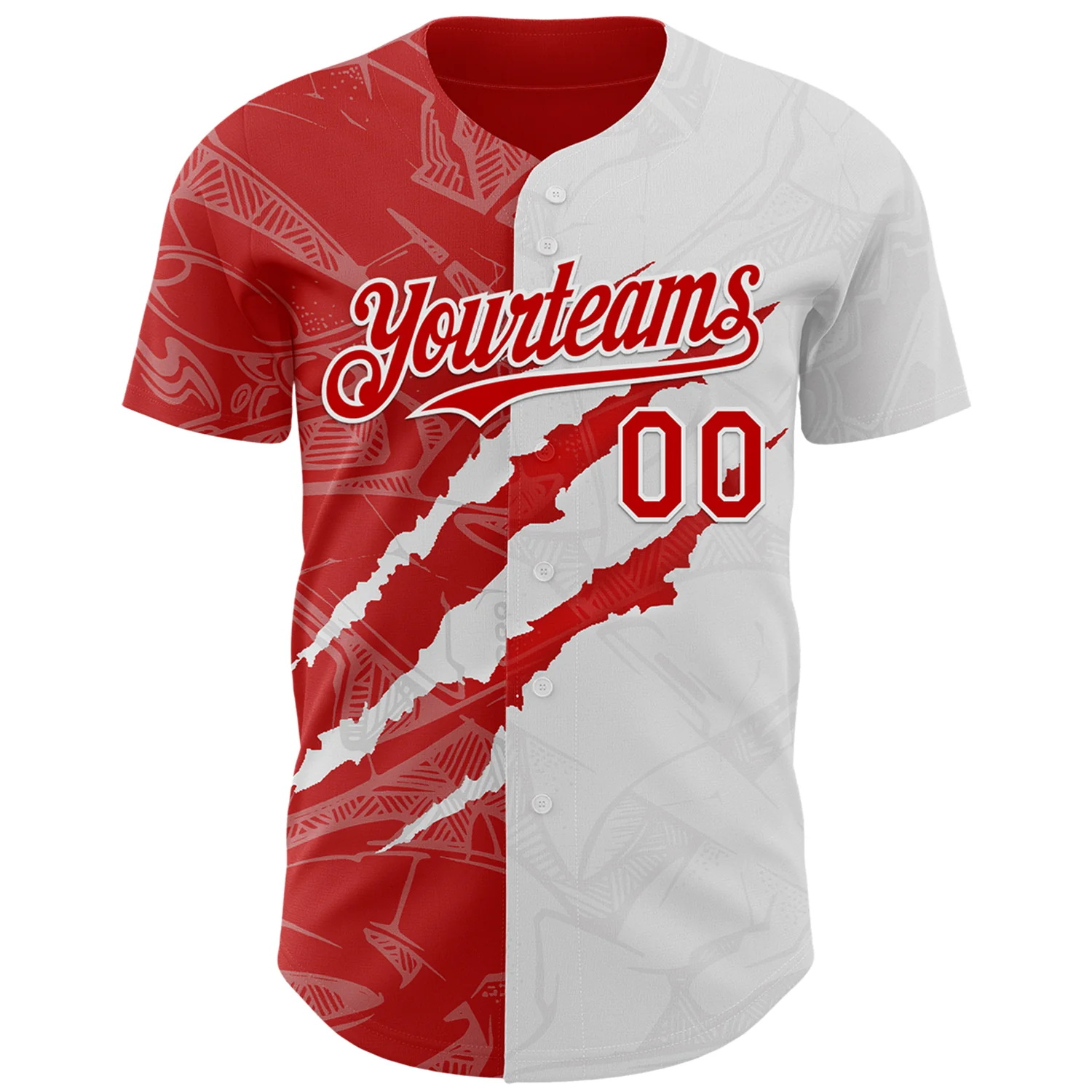 Custom Graffiti Pattern Red-White 3D Scratch Authentic Baseball Jersey - Image 2