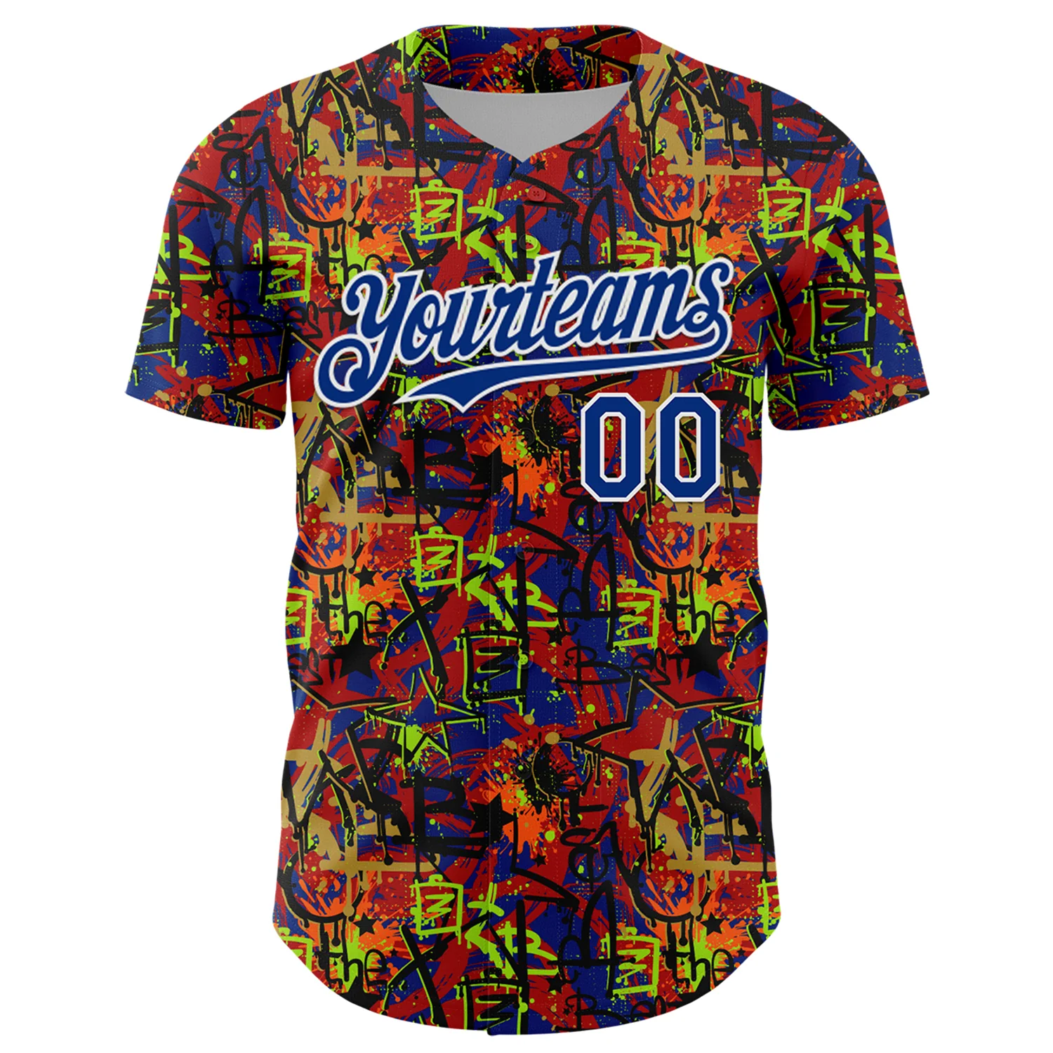 Custom Graffiti Pattern Royal-White Splatter Authentic Baseball Jersey - Image 2