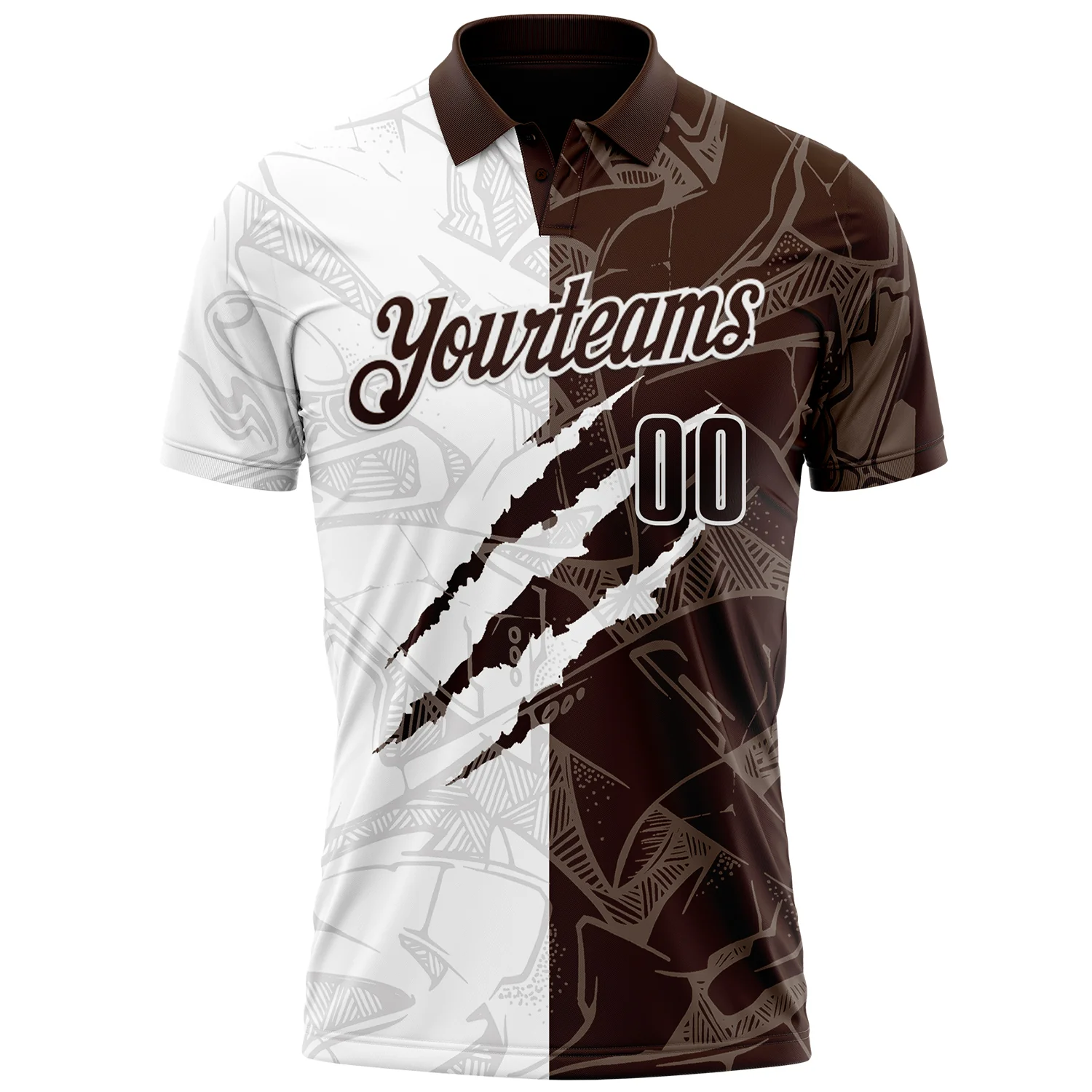 Custom Graffiti Pattern Brown-White 3D Scratch Performance Polo Shirt - Image 2
