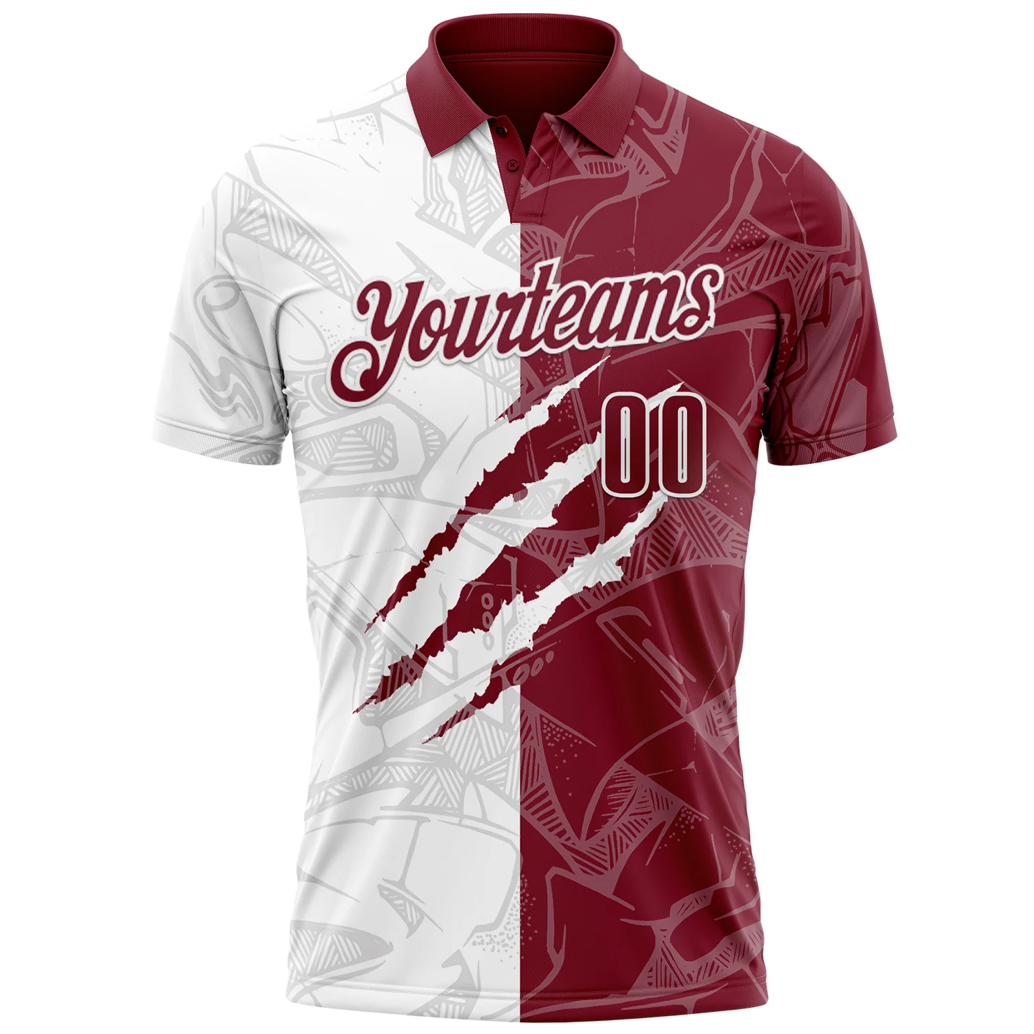 Custom Graffiti Pattern Crimson-White 3D Scratch Performance Polo Shirt - Image 2
