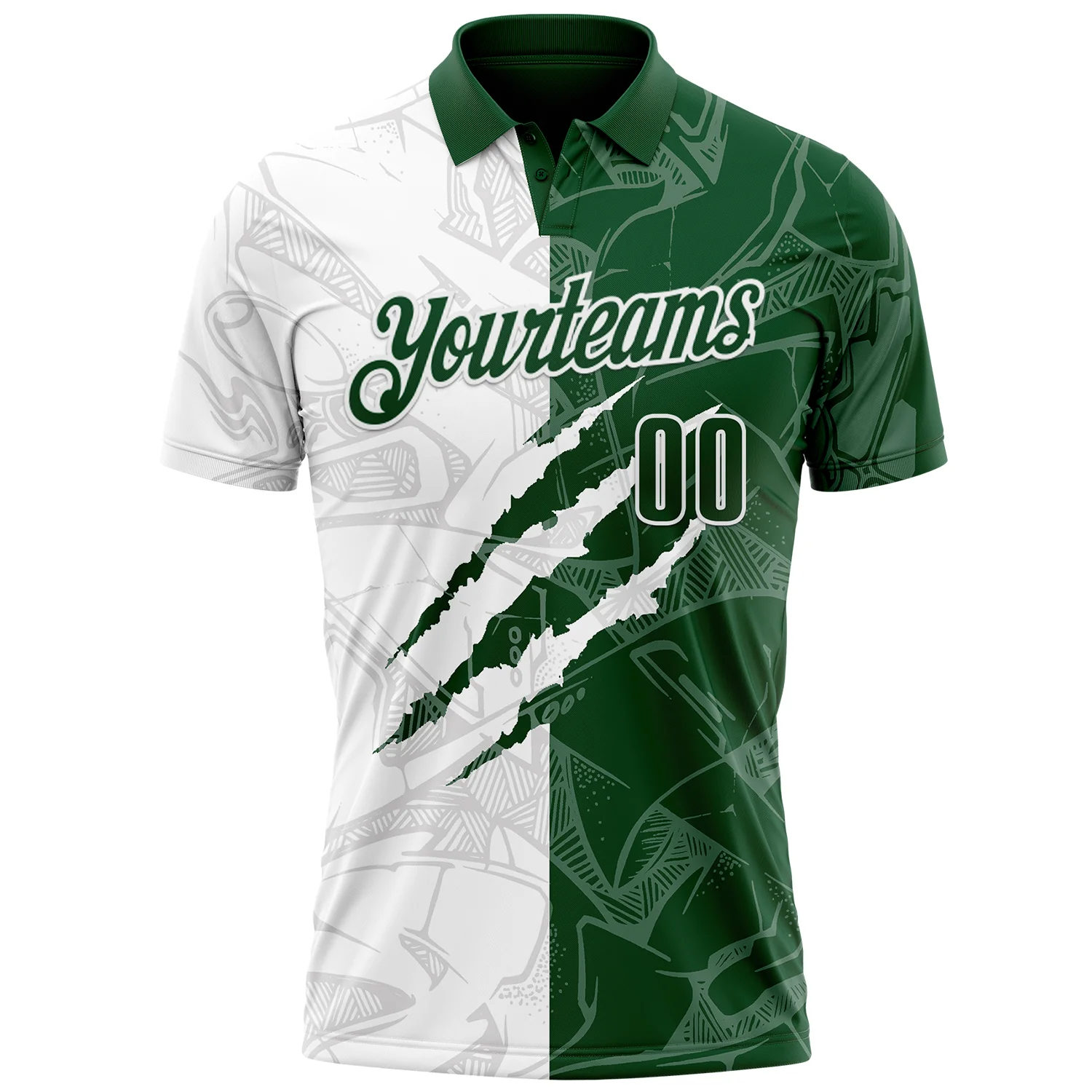 Custom Graffiti Pattern Green-White 3D Scratch Performance Polo Shirt - Image 2