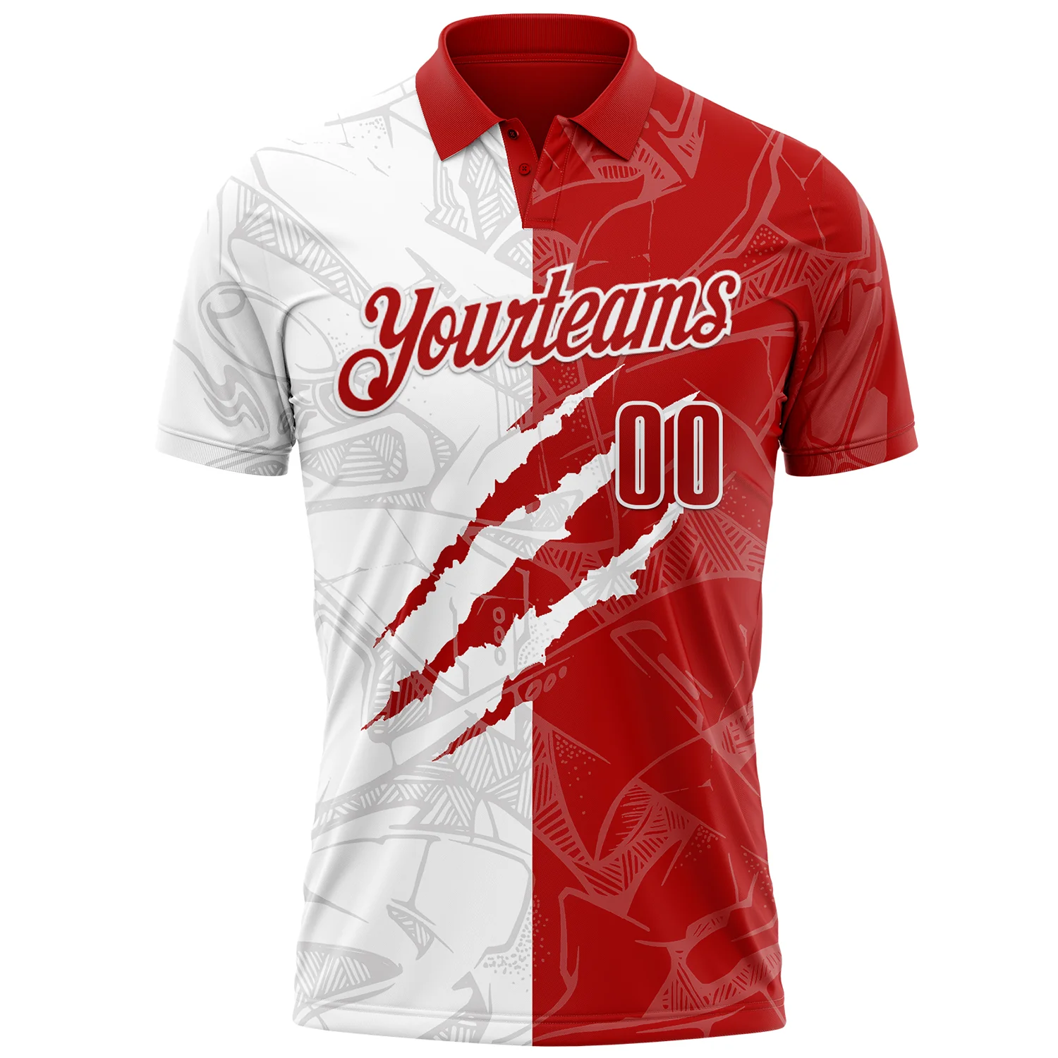 Custom Graffiti Pattern Red-White 3D Scratch Performance Polo Shirt - Image 2