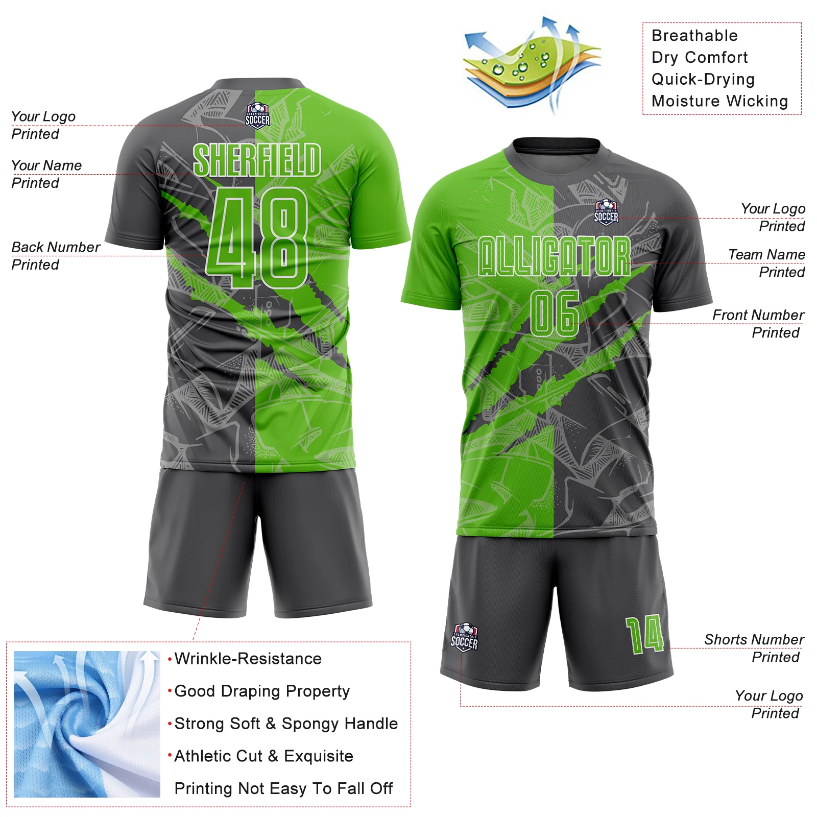 Custom Graffiti Pattern Aurora Green-Steel Gray Scratch Sublimation Soccer Uniform Jersey - Image 4
