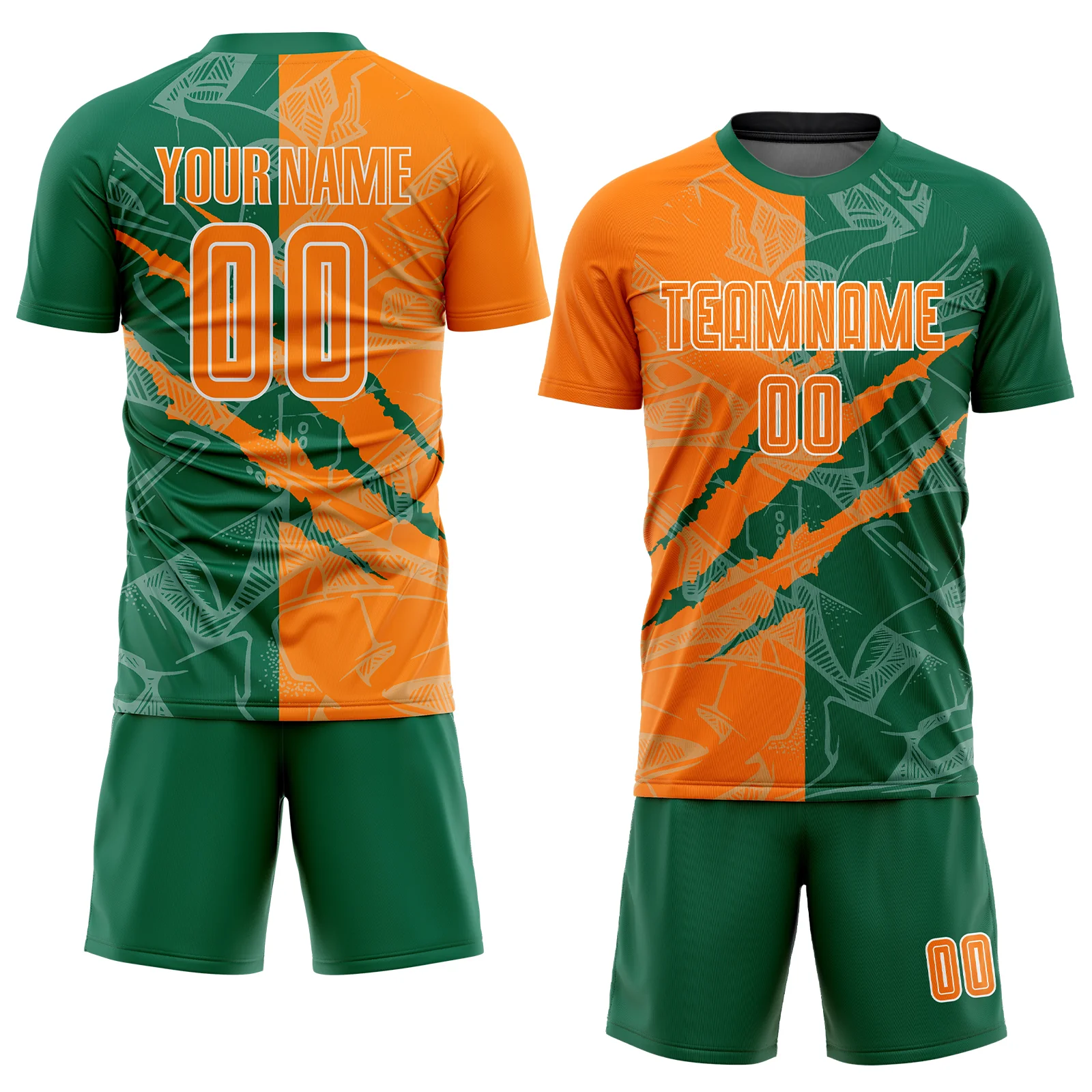 Custom Graffiti Pattern Bay Orange-Kelly Green Scratch Sublimation Soccer Uniform Jersey - Image 2
