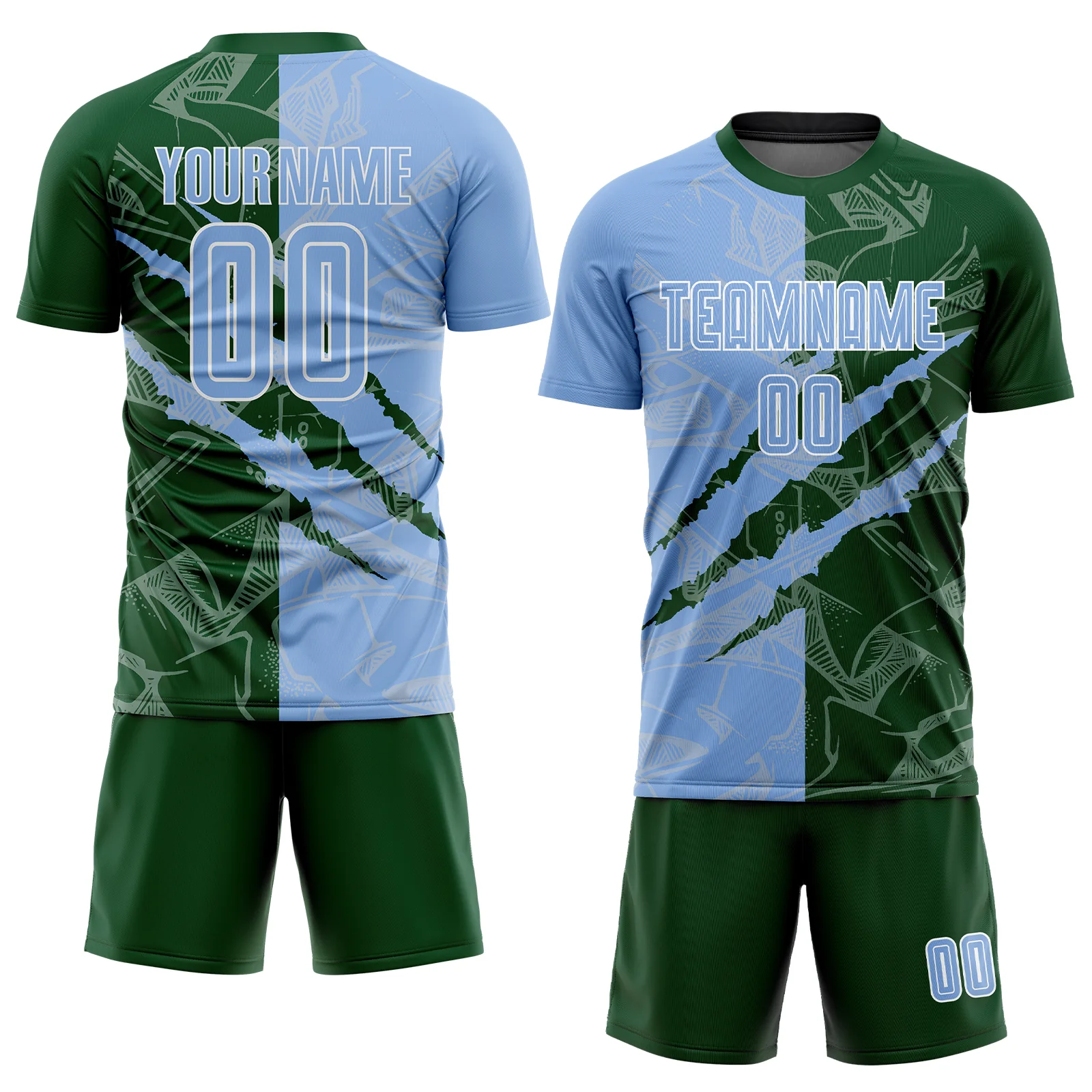 Custom Graffiti Pattern Light Blue-Green Scratch Sublimation Soccer Uniform Jersey - Image 2