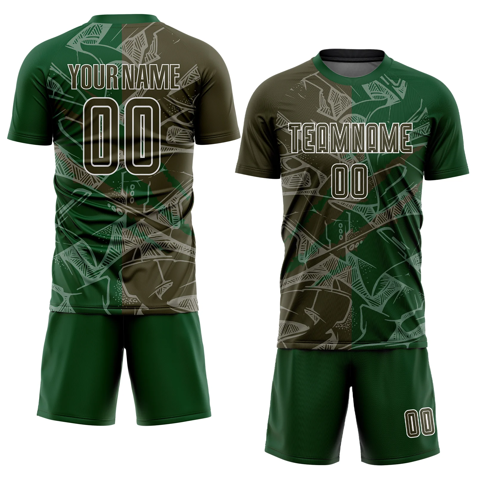 Custom Graffiti Pattern Olive-Green Scratch Sublimation Soccer Uniform Jersey - Image 2