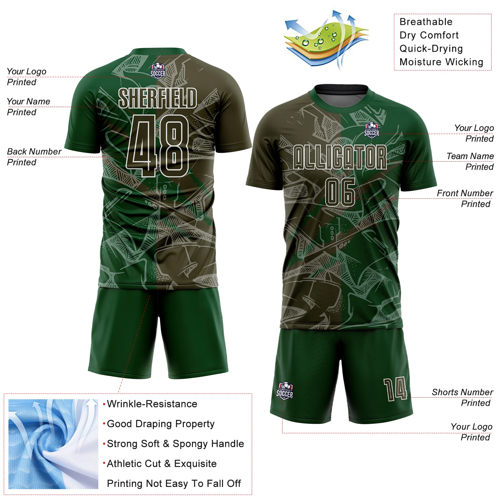 Custom Graffiti Pattern Olive-Green Scratch Sublimation Soccer Uniform Jersey - Image 4