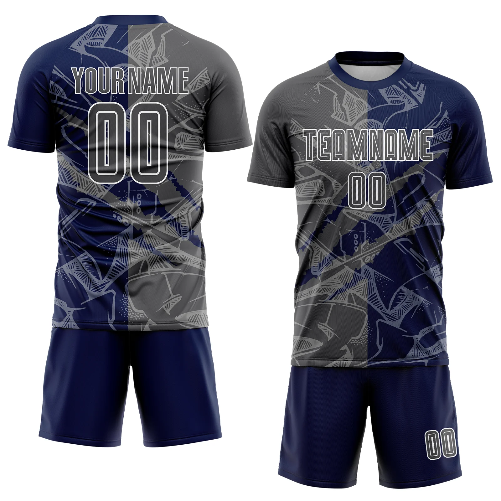 Custom Graffiti Pattern Steel Gray-Navy Scratch Sublimation Soccer Uniform Jersey - Image 2