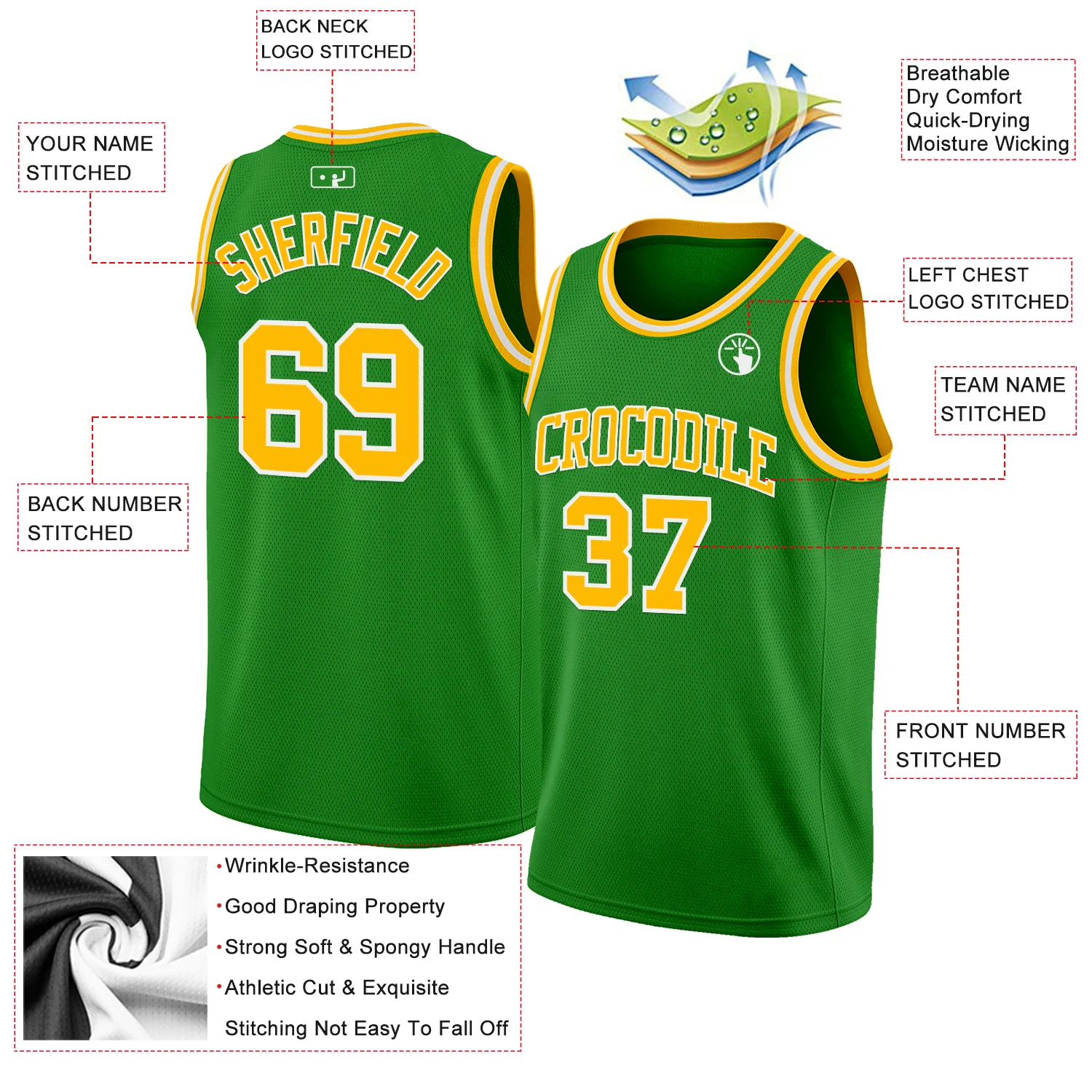 Custom Grass Green Gold-White Authentic Basketball Jersey - Image 2